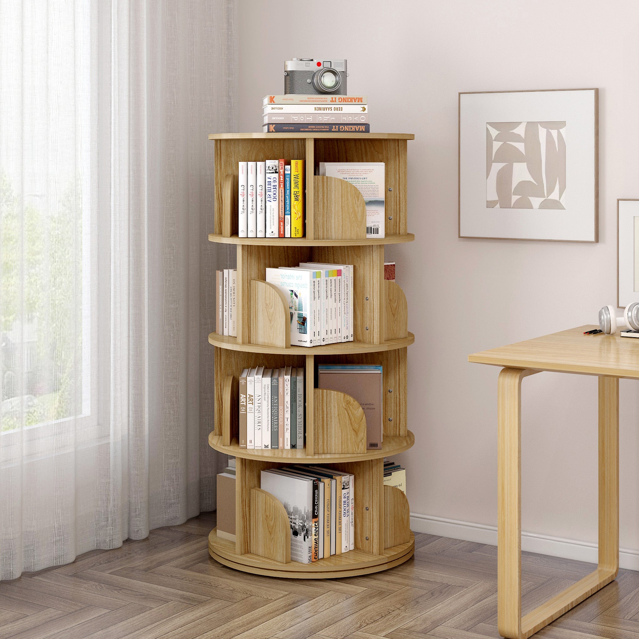 Sanctuary 360-degree Rotating 4 Tier Display Shelf Bookcase Organiser (Oak)