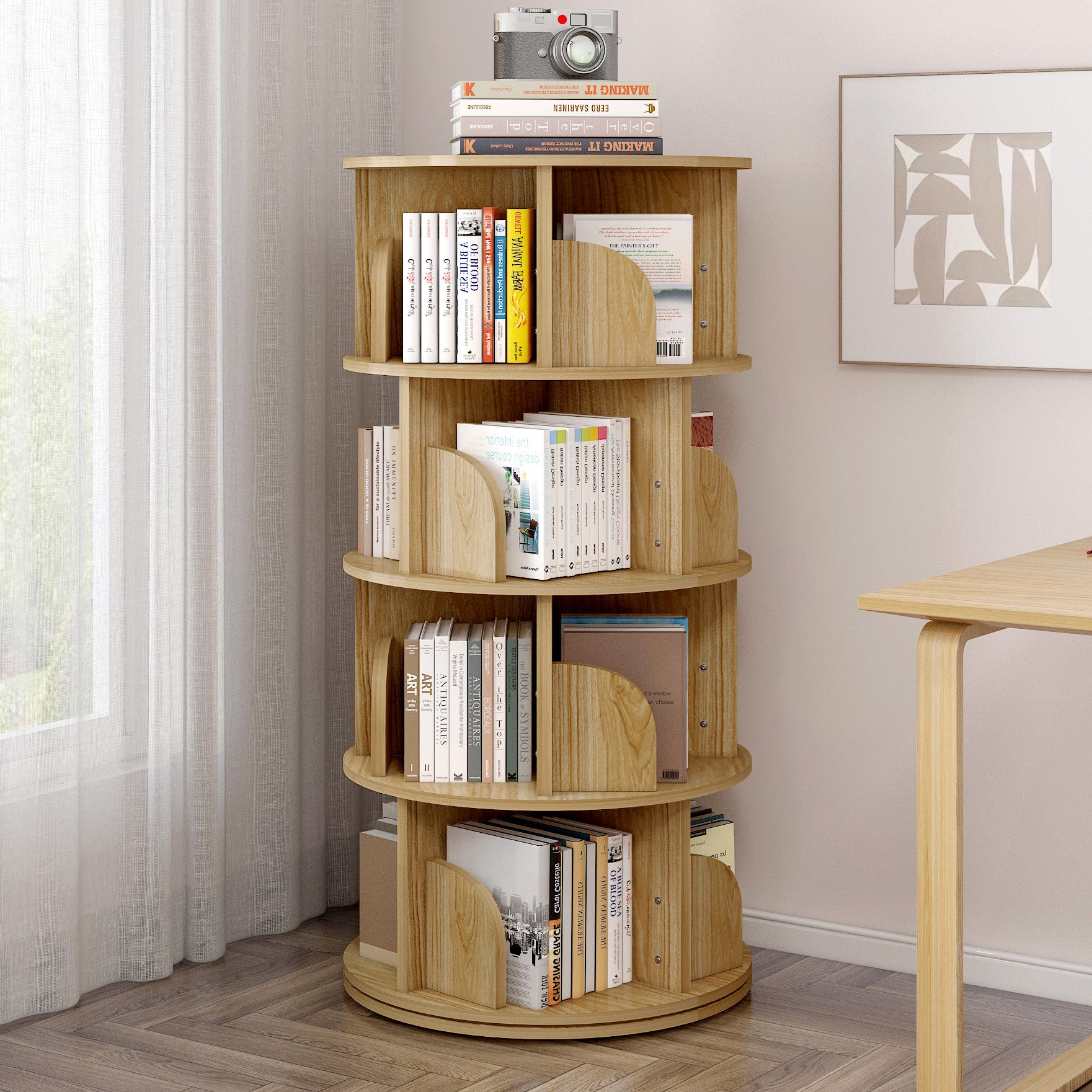 Sanctuary 360-degree Rotating 4 Tier Display Shelf Bookcase Organiser (Oak)
