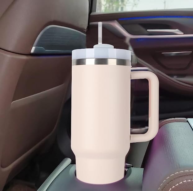 Stainless Steel Insulated Tumbler with Handle Straw Travel Mug (30oz, Rose Quartz)