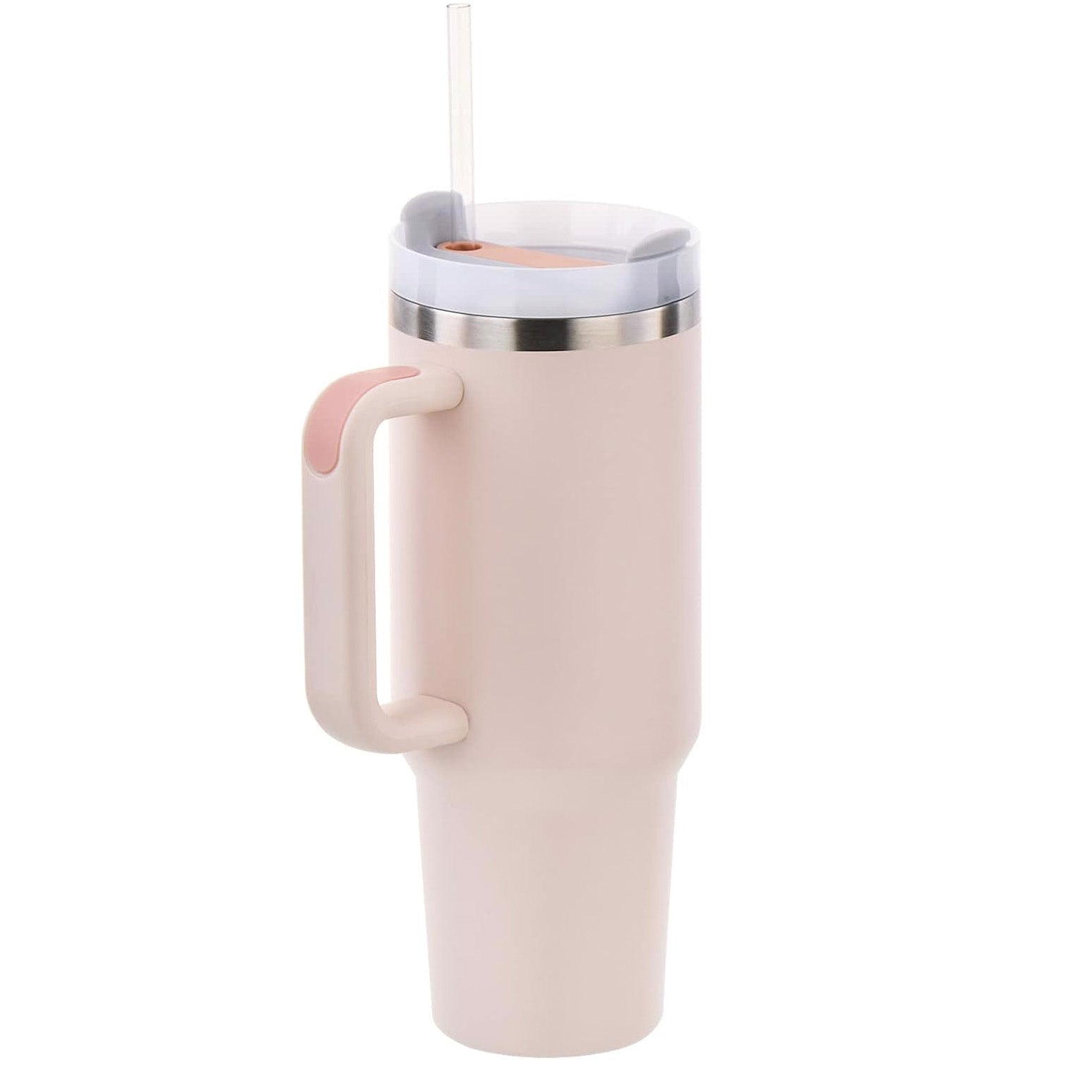 Stainless Steel Insulated Tumbler with Handle Straw Travel Mug (30oz, Rose Quartz)