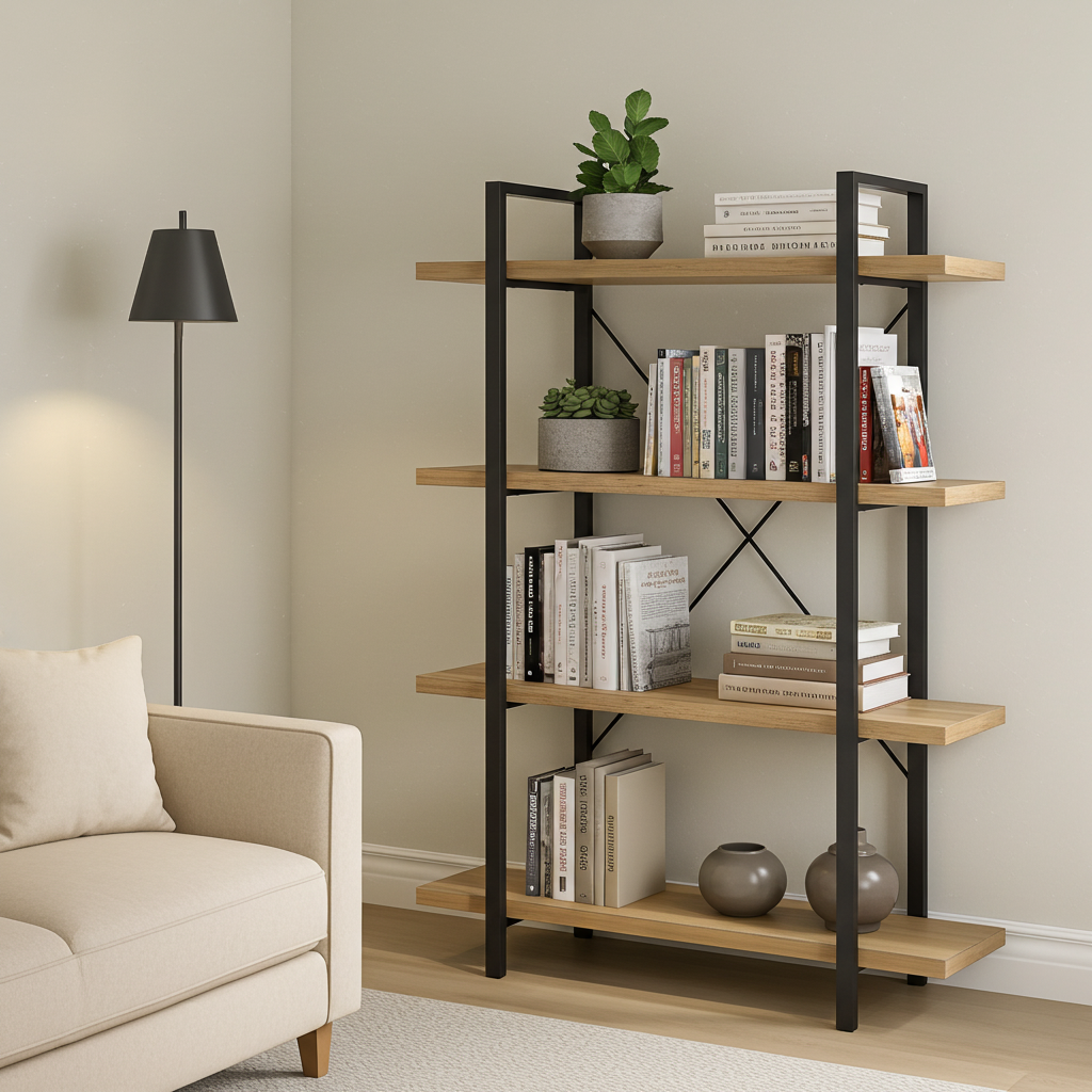Envision Rustic Oak 4-Tier Bookcase Storage Shelf Organizer
