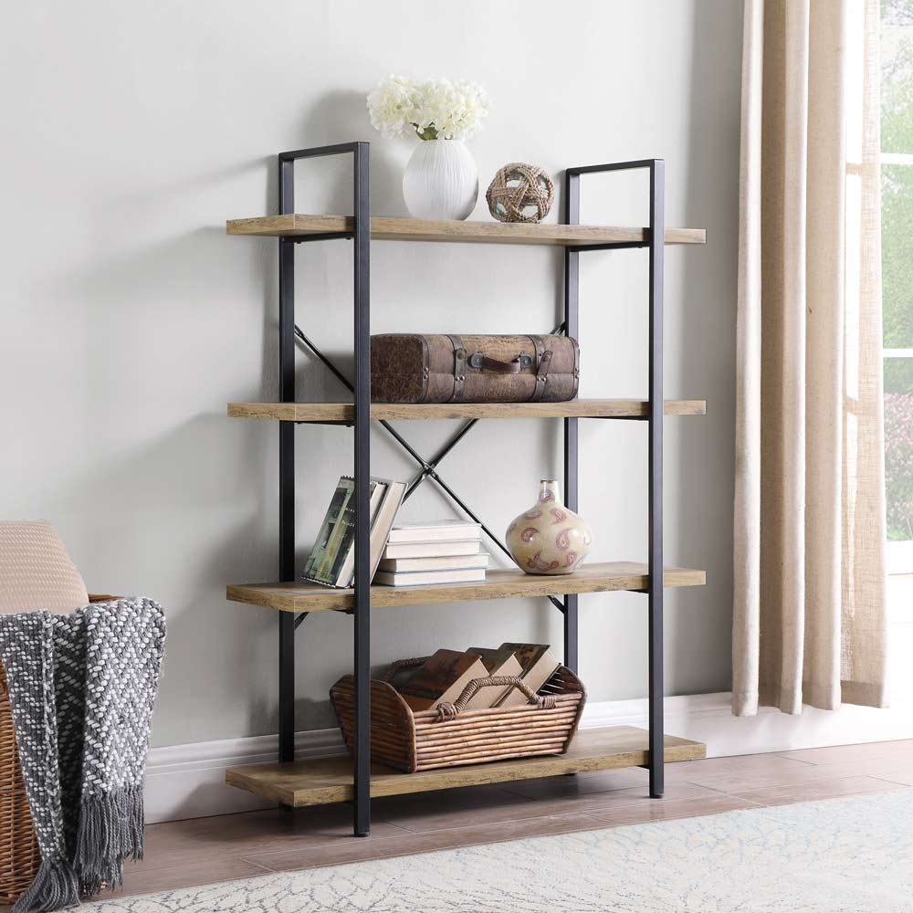 Envision Rustic Oak 4-Tier Bookcase Storage Shelf Organizer