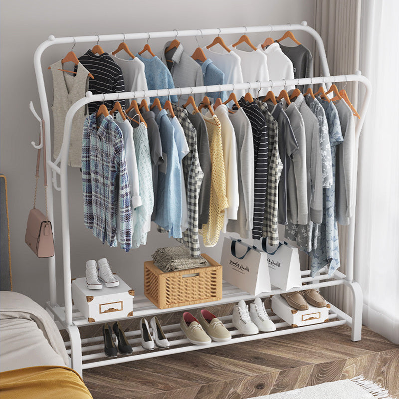 Large Wide Double 2-Tier Coat Hanging Stand Wardrobe Clothes Hanger Rack (White)