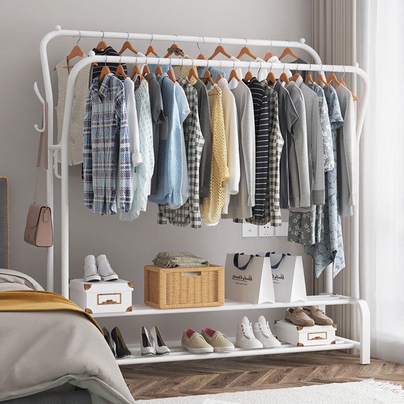 Large Wide Double 2-Tier Coat Hanging Stand Wardrobe Clothes Hanger Rack (White)