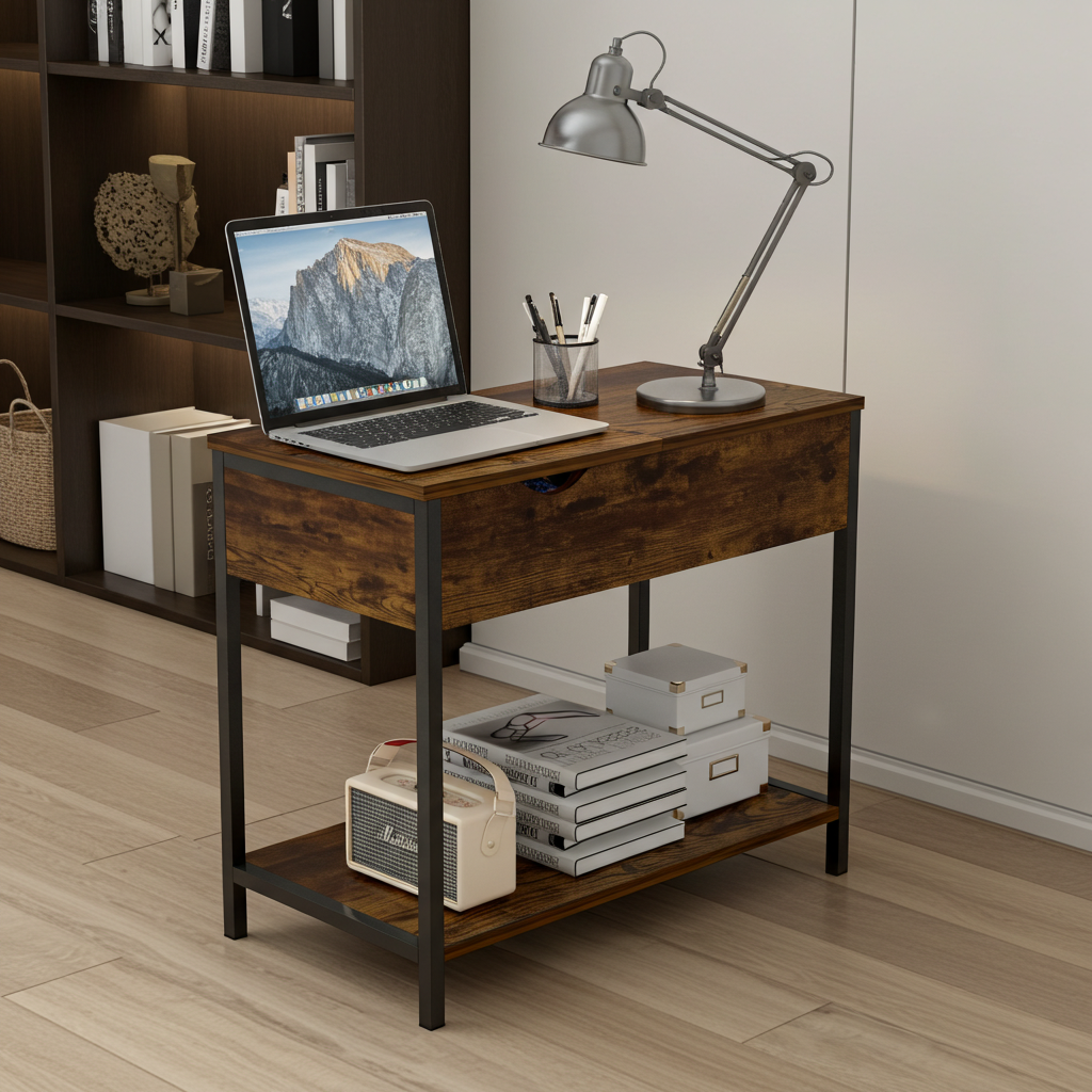 Solara Rustic Versatile Side Console Table Desk with Drawer & Shelf