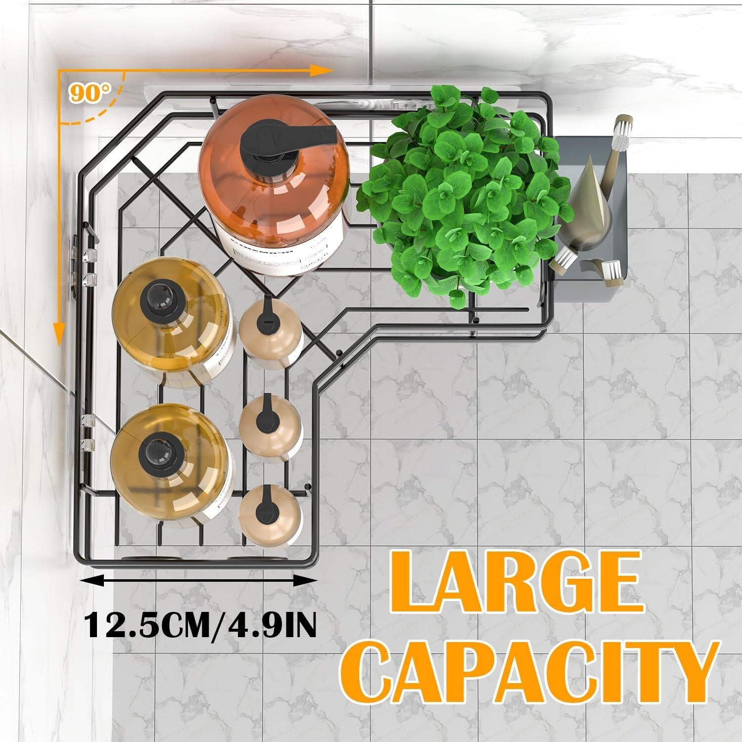 2 Piece Corner Shower Shelves Bathroom Kitchen Wall Mounted Organiser Set