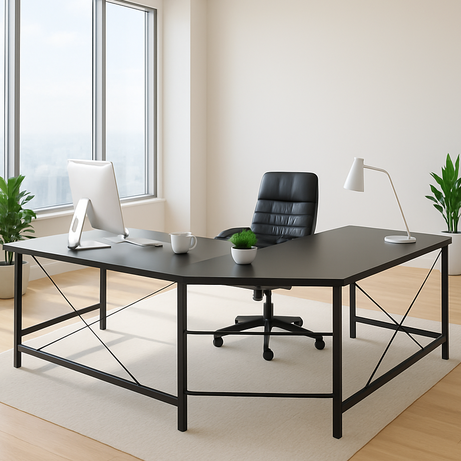 Prestige Corner Computer Desk Office Double Workstation (Black)