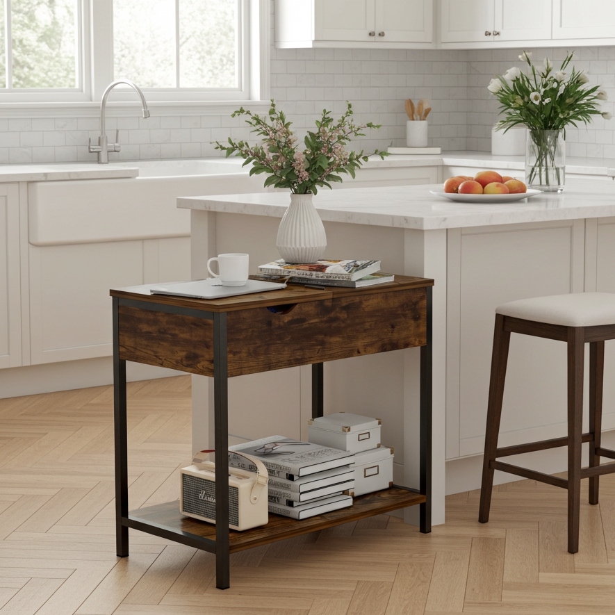 Solara Rustic Versatile Side Console Table Desk with Drawer & Shelf