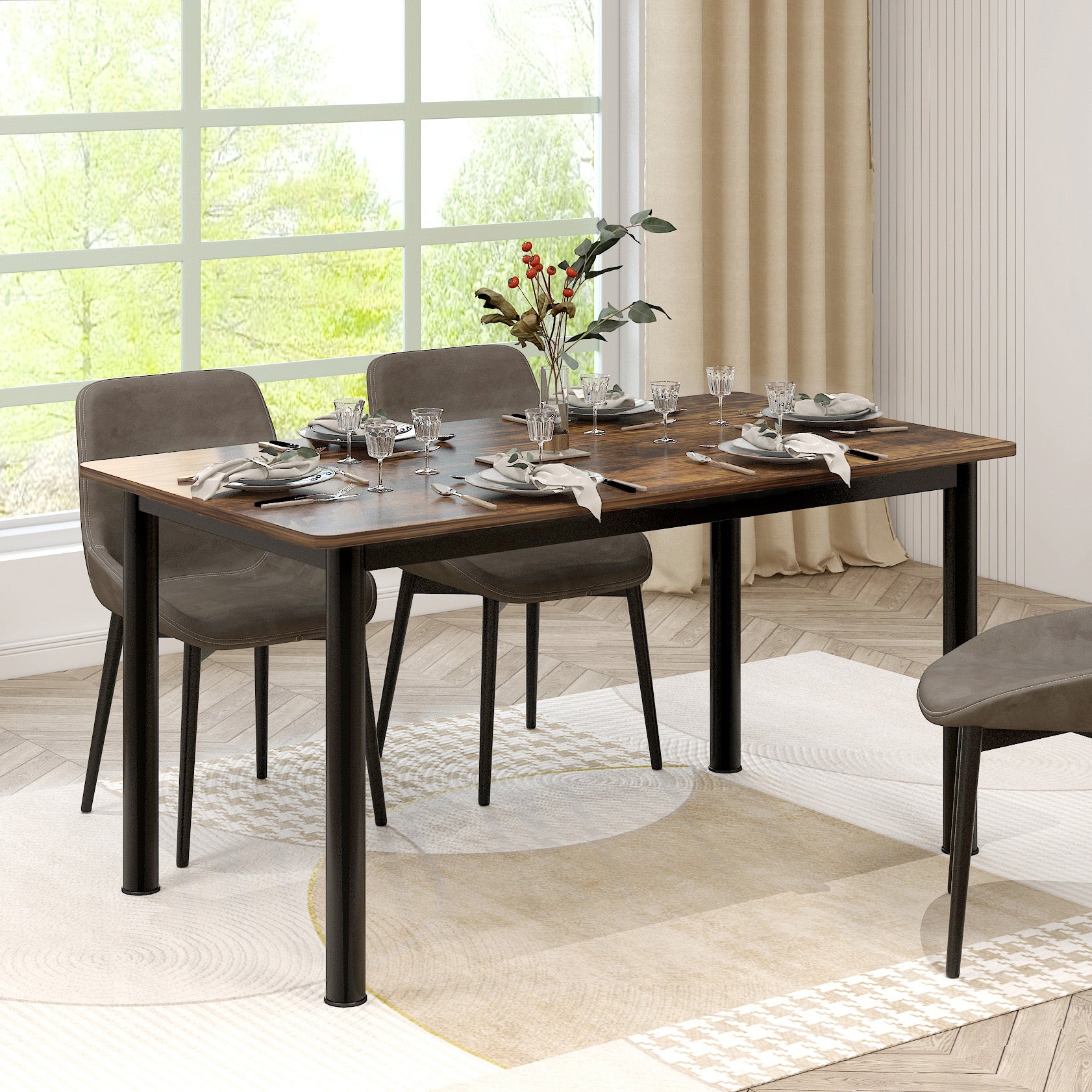 Heritage Industrial Rustic Wood & Metal Dining Table 120cm