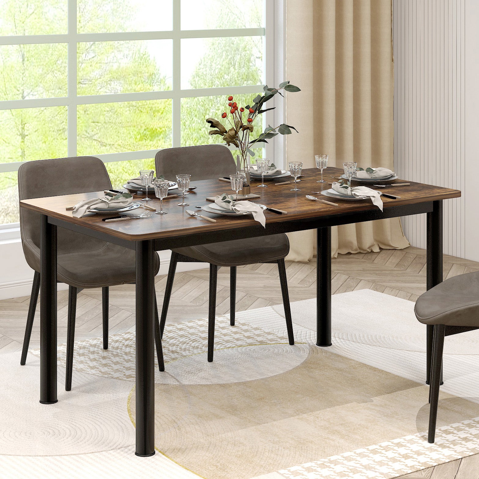 Heritage Industrial Rustic Wood & Metal Dining Table 120cm