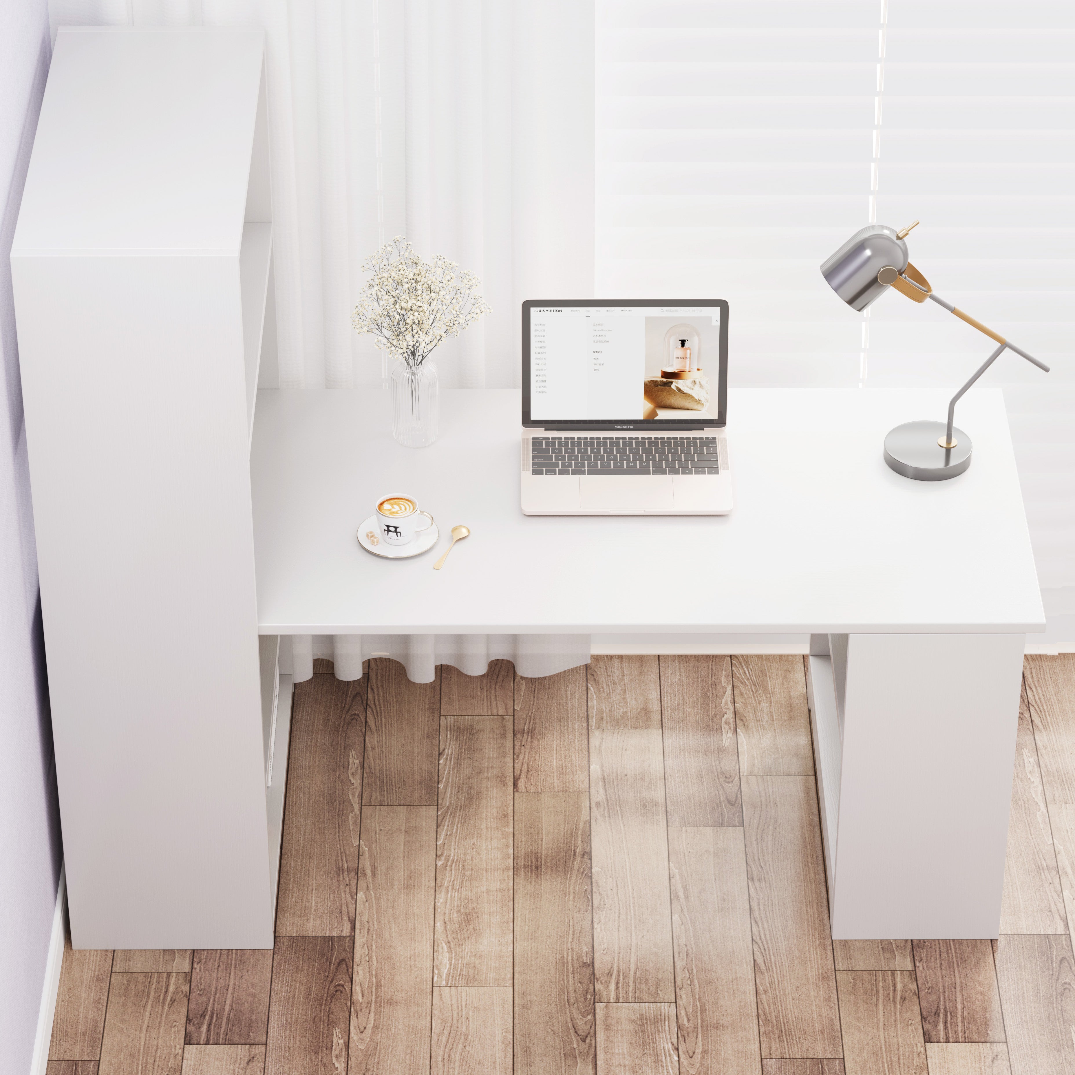 Varossa's Organizer Combination Workstation Computer Desk with 6 Storage Shelves (White)