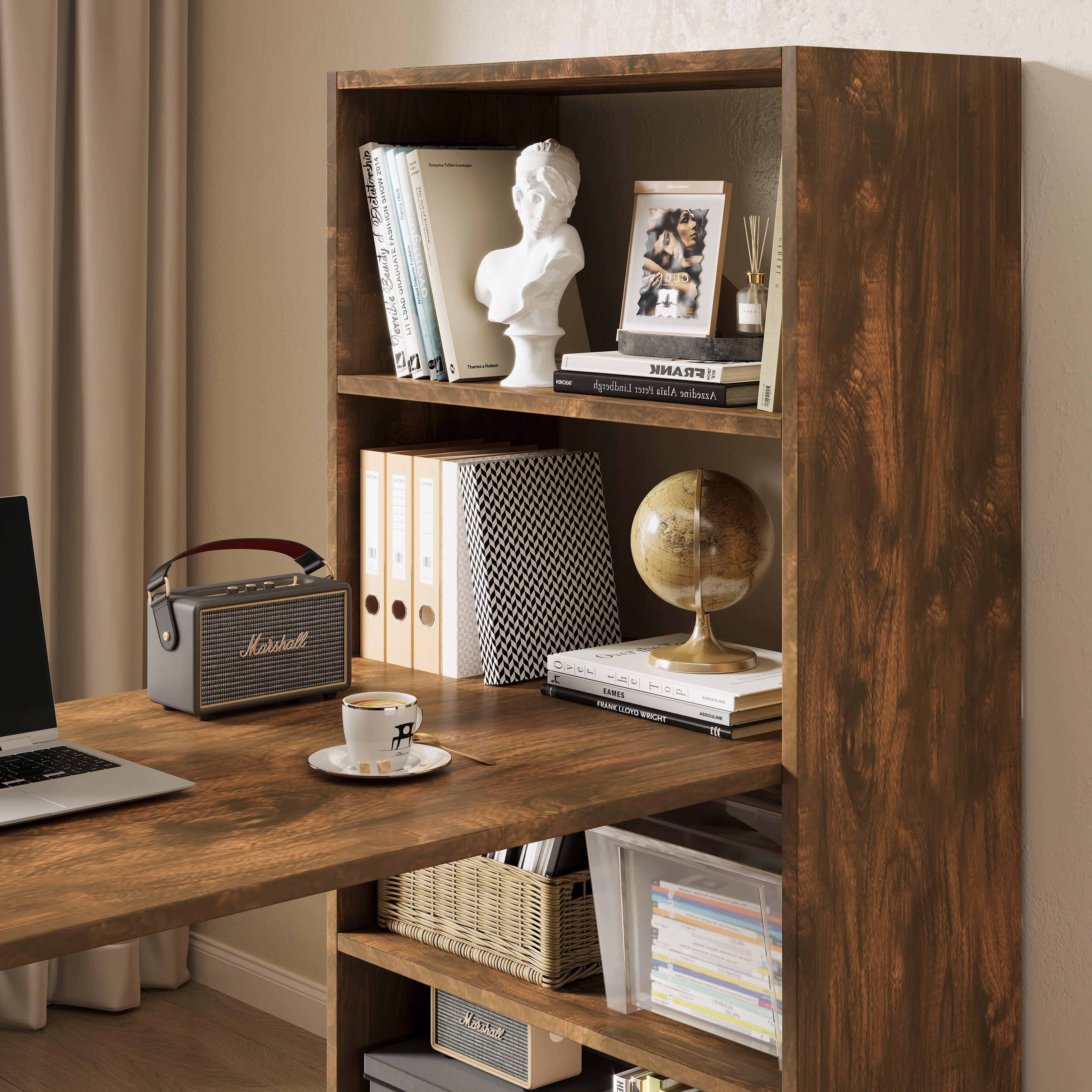 Varossa's Organizer Combination Workstation Computer Desk with 6 Storage Shelves (Rustic Wood)