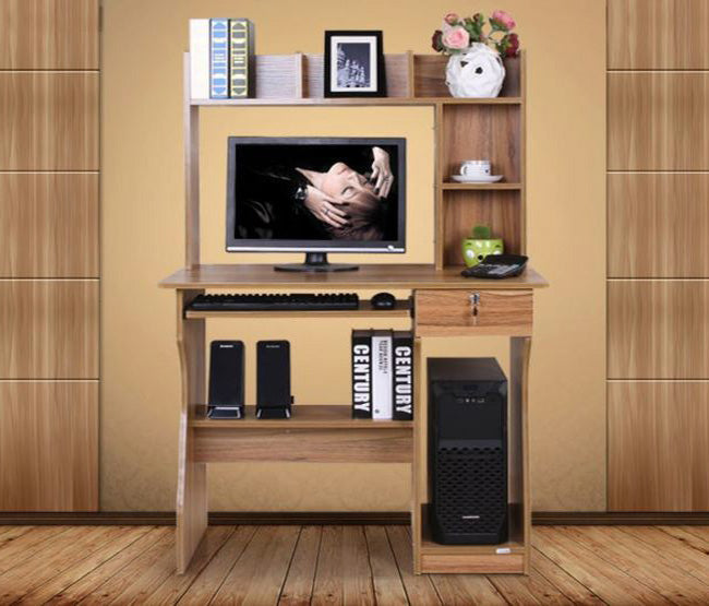 Elite Computer Desk Table with Shelf & Drawer Office Furniture (Natural Oak)