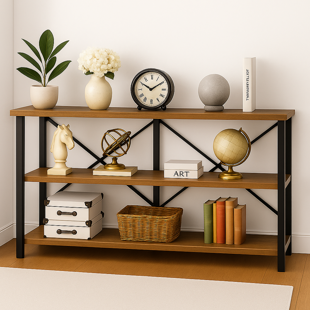 Serenity Rustic Industrial Console Table Bookcase TV Stand Storage Shelf Unit