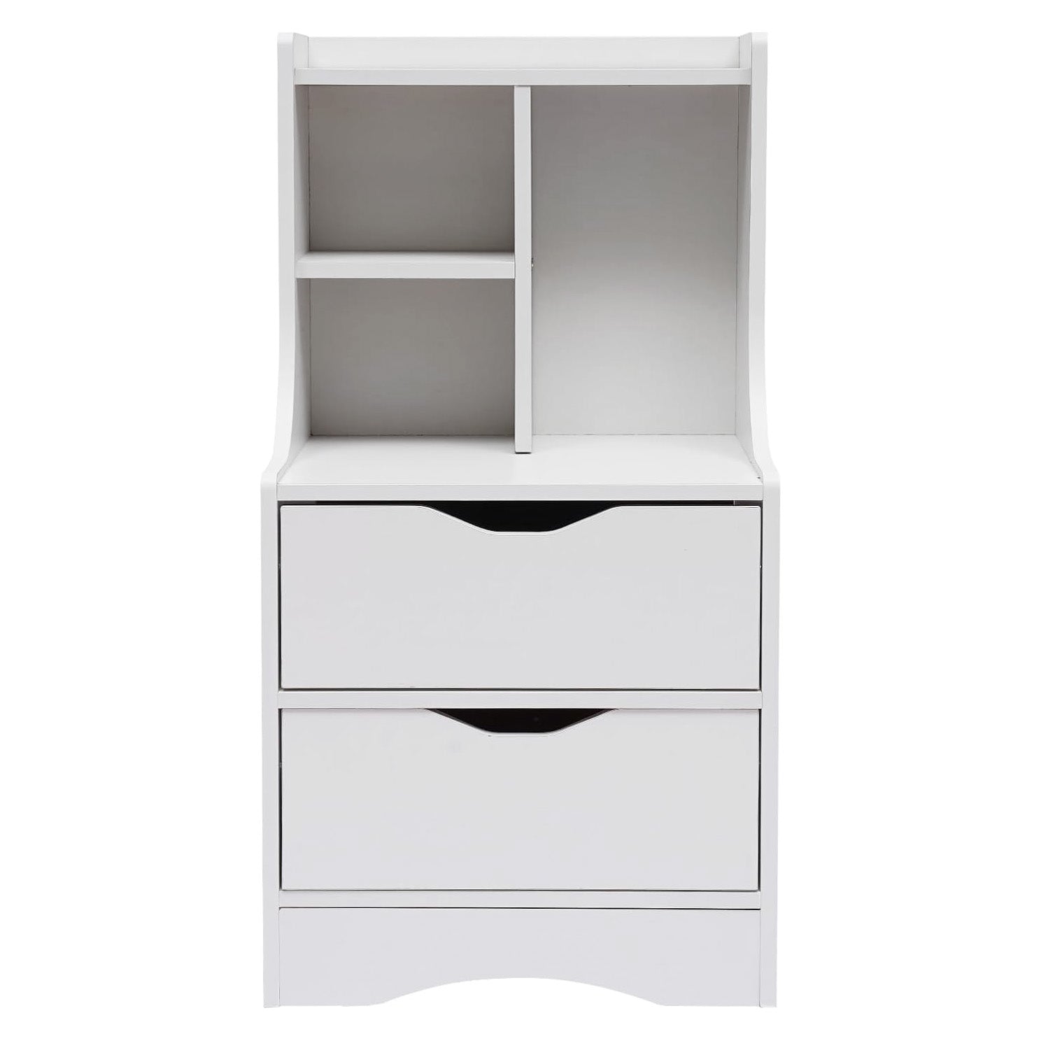 Twilight 2-Drawer Tall Bedside Table with Chest of Drawers and Shelves (White)