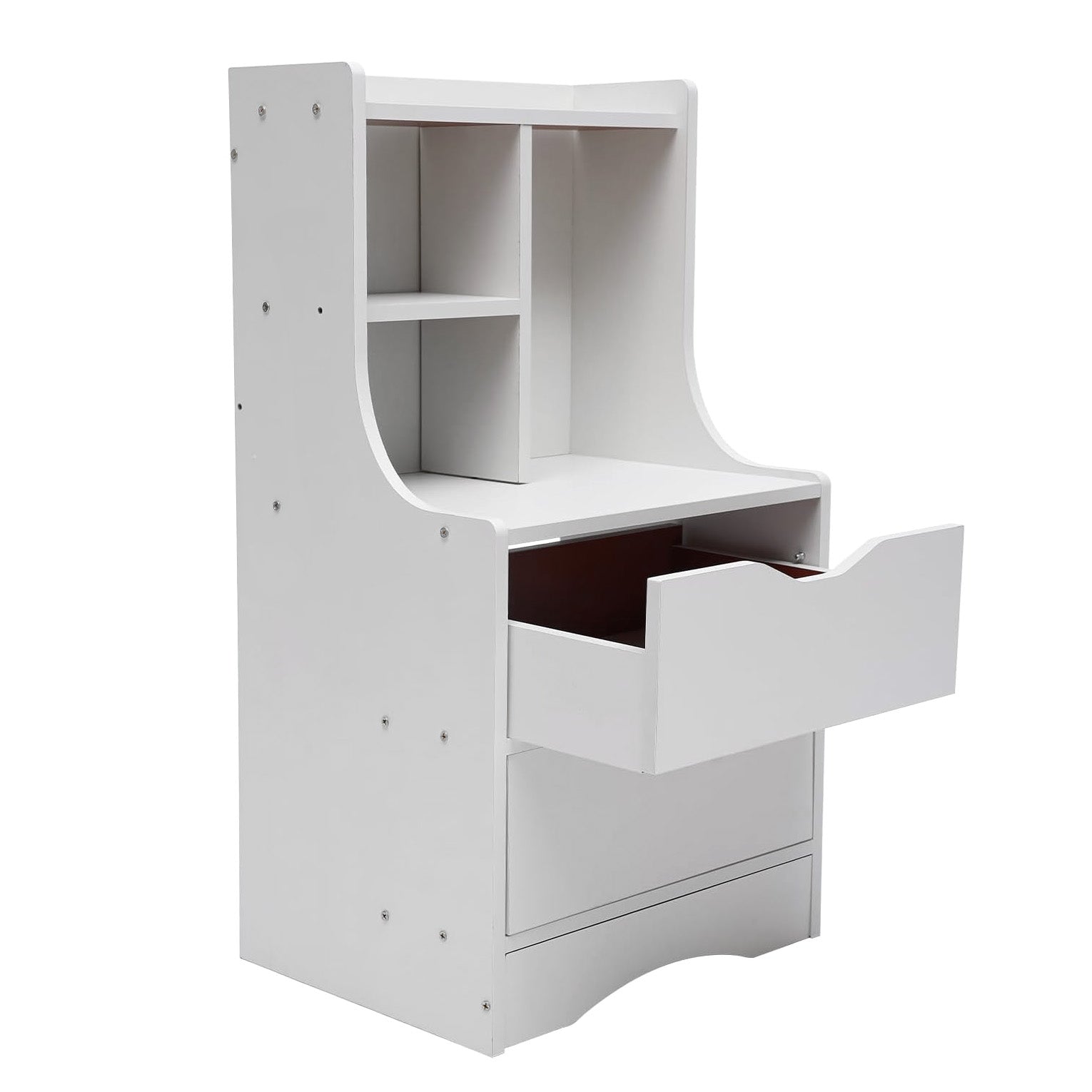 Twilight 2-Drawer Tall Bedside Table with Chest of Drawers and Shelves (White)