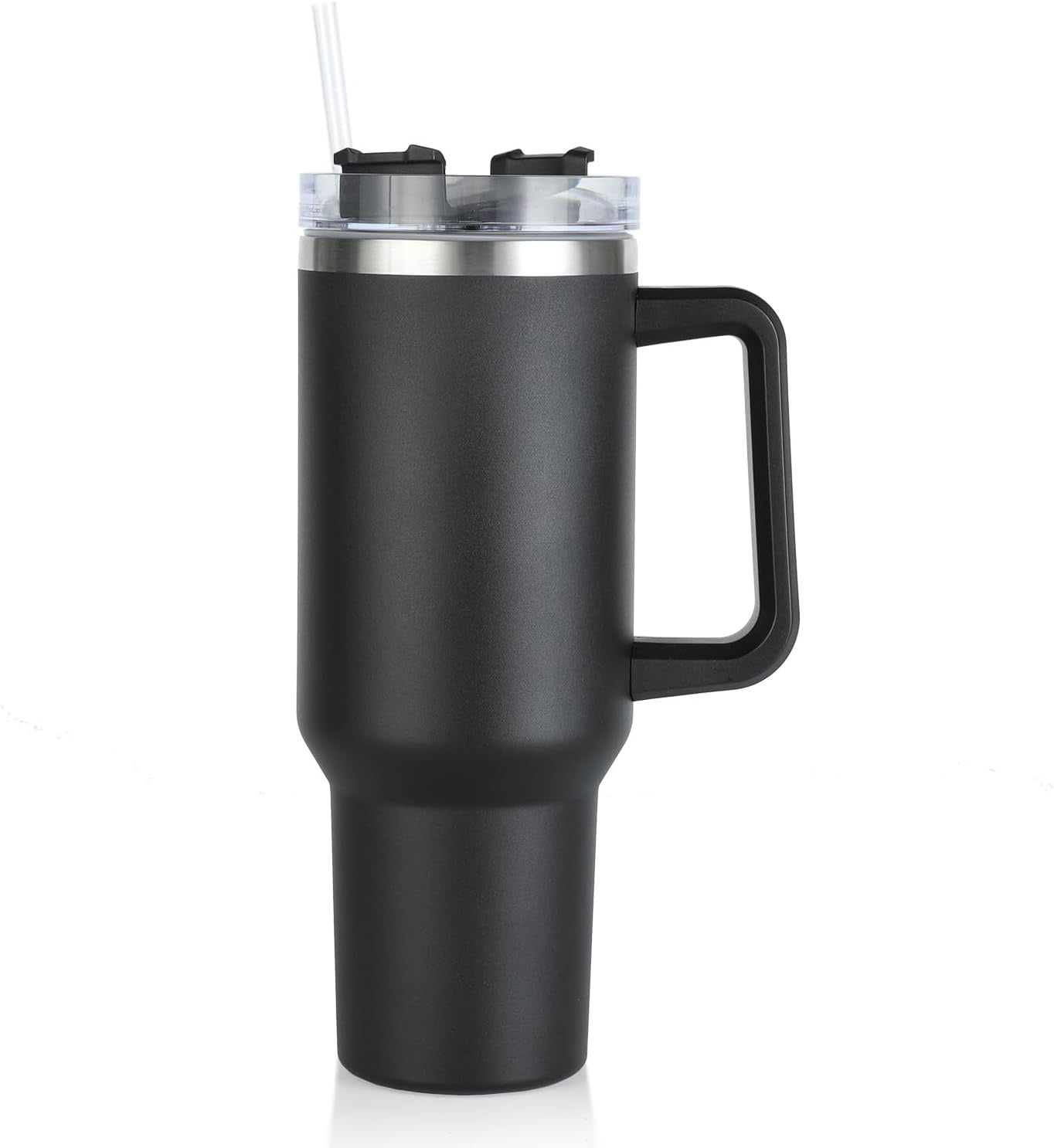 40oz Stainless Steel Insulated Tumbler with Handle Straw Travel Mug (Black)
