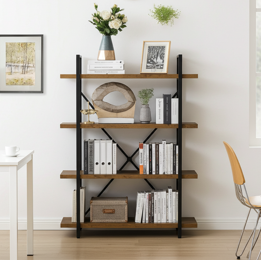 Envision Rustic 4-Tier Bookcase Storage Shelf Organizer