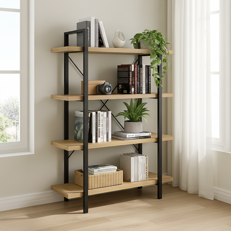 Envision Rustic Oak 4-Tier Bookcase Storage Shelf Organizer