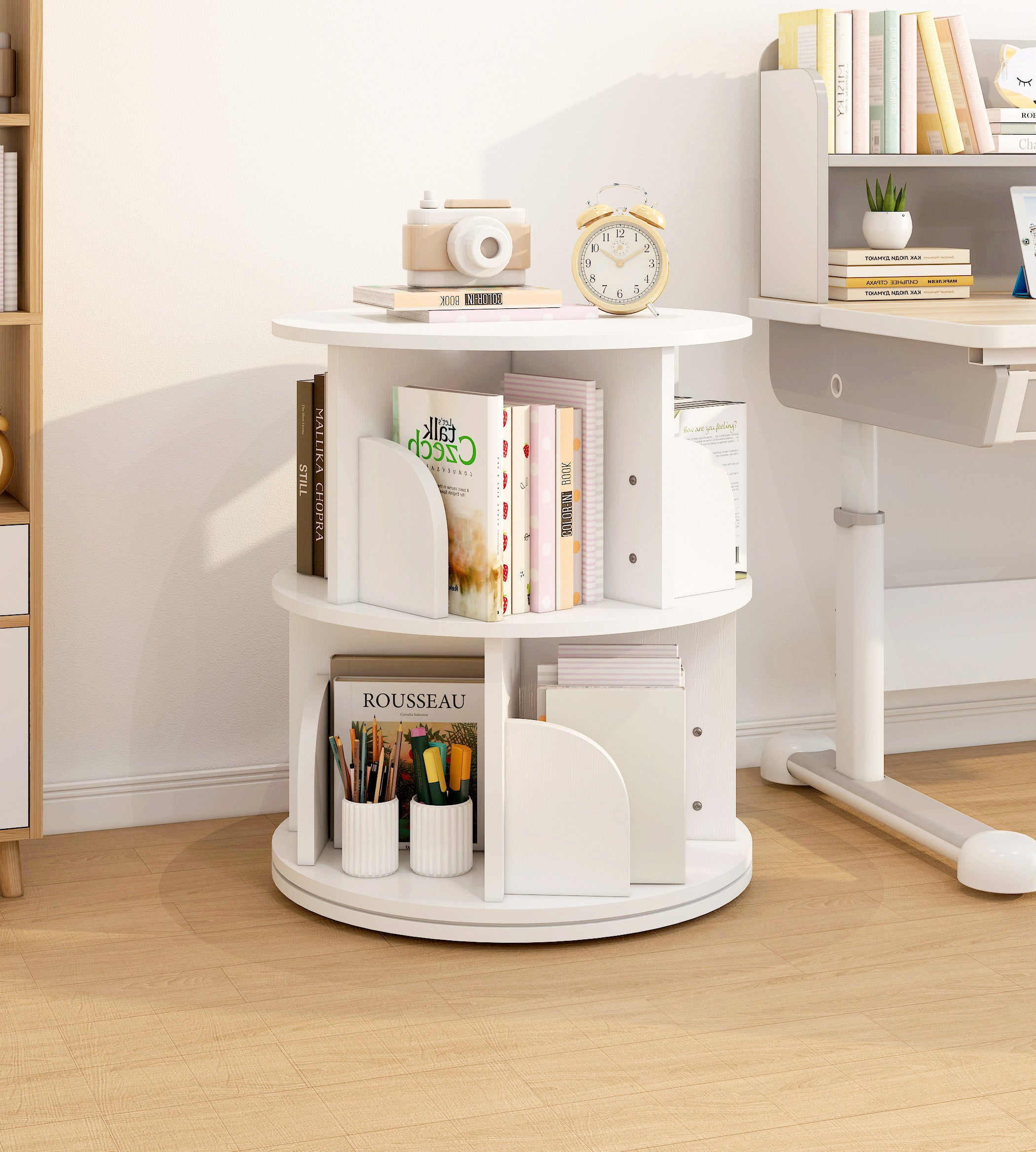 Sanctuary 360-degree Rotating 2 Tier Display Shelf Bookcase Organiser (White)
