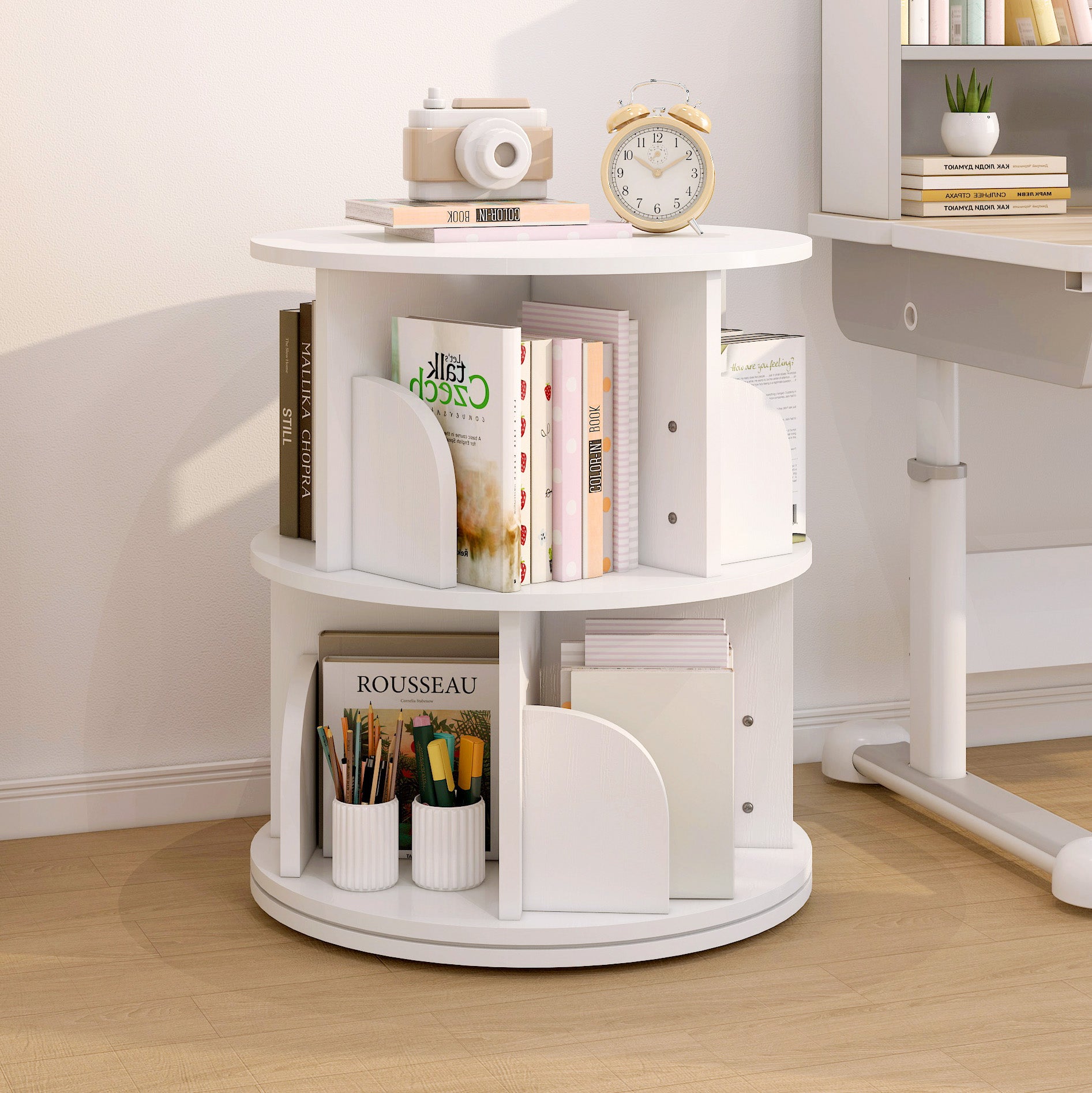 Sanctuary 360-degree Rotating 2 Tier Display Shelf Bookcase Organiser (White)