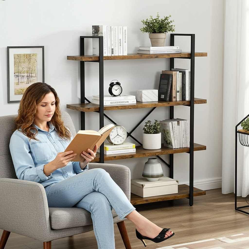 Envision Rustic 4-Tier Bookcase Storage Shelf Organizer