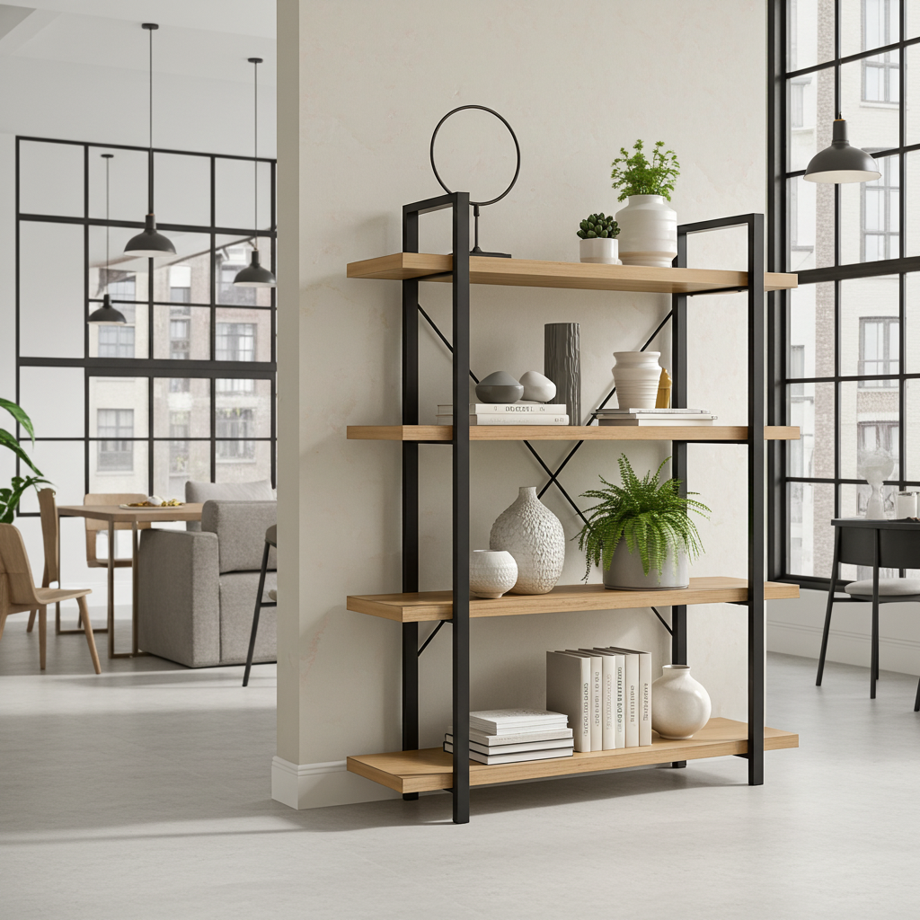 Envision Rustic Oak 4-Tier Bookcase Storage Shelf Organizer