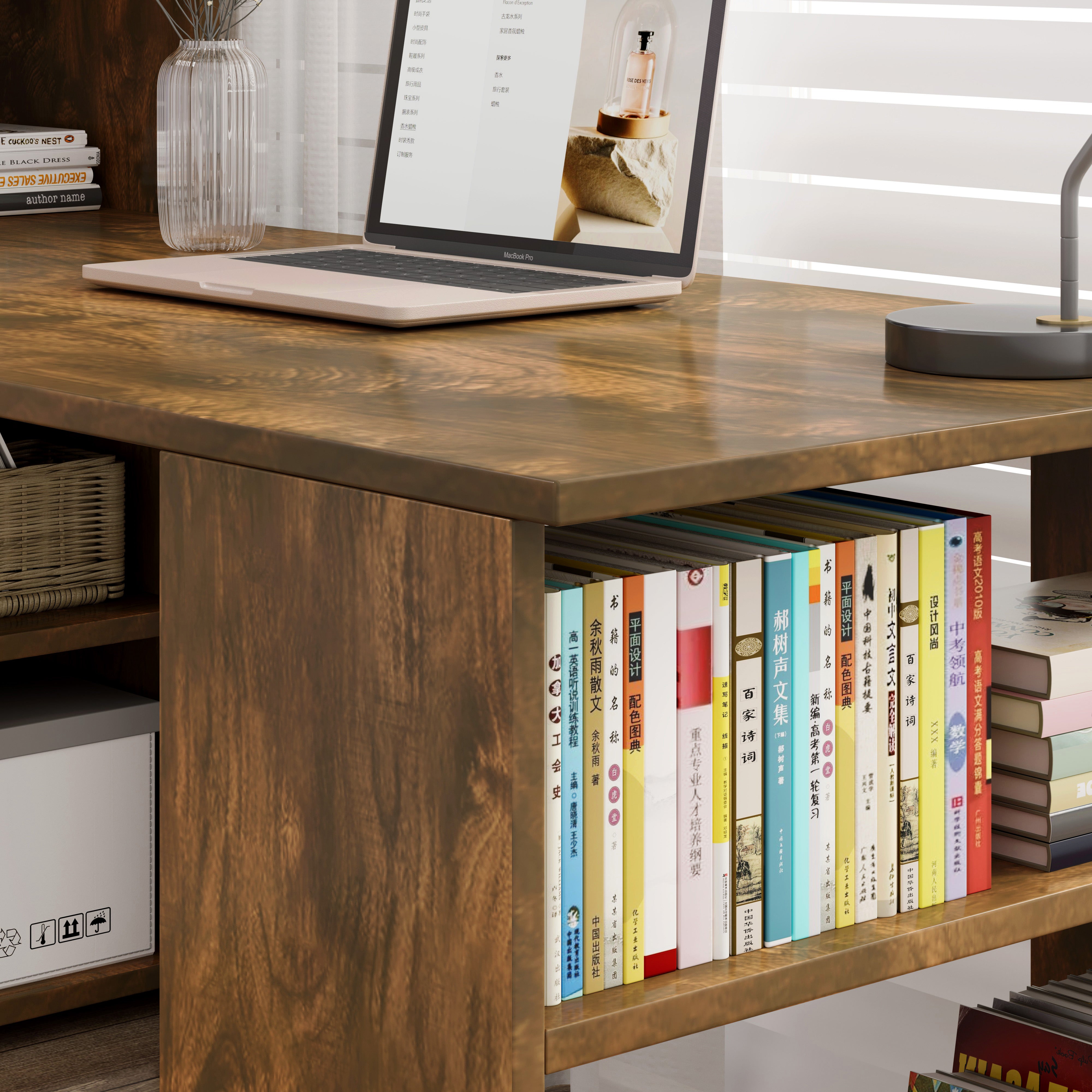 Varossa's Organizer Combination Workstation Computer Desk with 6 Storage Shelves (Rustic Wood)