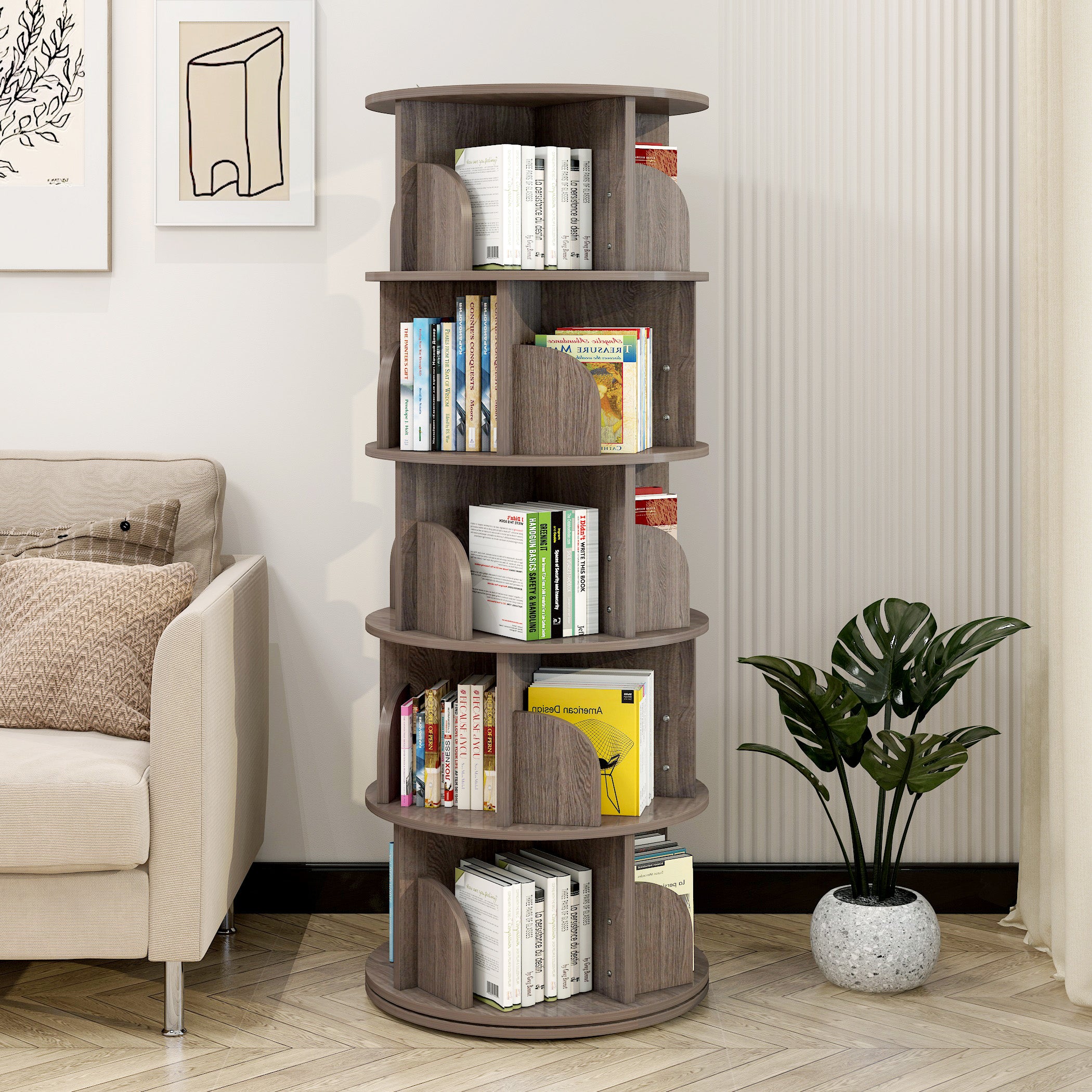 Sanctuary 360-degree Rotating 5 Tier Display Shelf Bookcase Organiser (Driftwood Grey)
