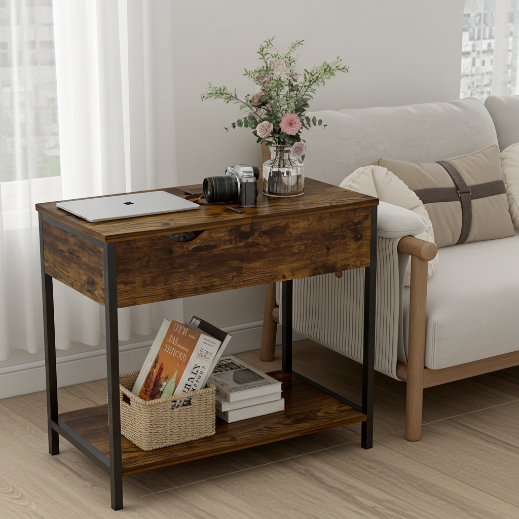 Solara Rustic Versatile Side Console Table Desk with Drawer & Shelf