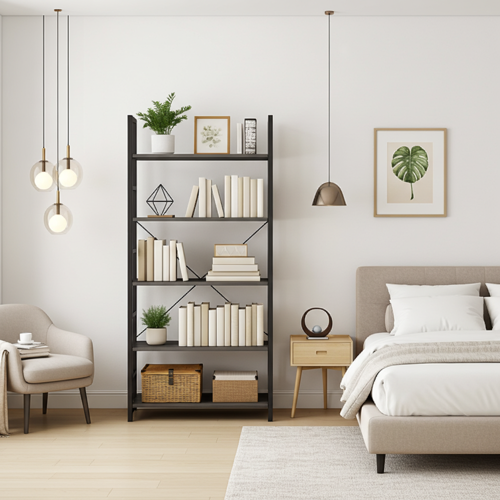 5 Tier Multifunction Heavy Duty Bookcase Wood & Steel Storage Shelf Organizer (Driftwood Grey)