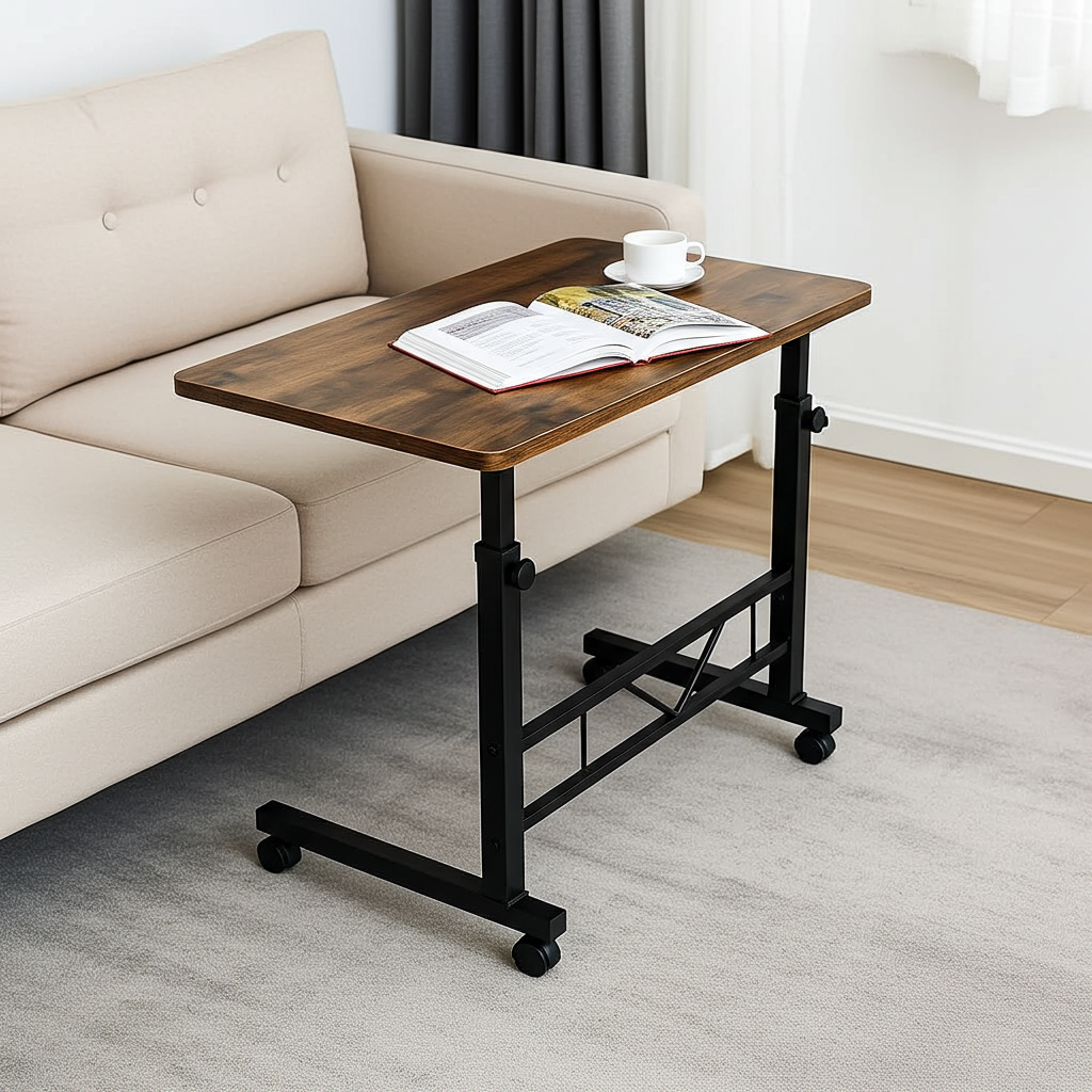 Adjustable Portable Rustic Sofa Bed Side Table Laptop Desk with Wheels