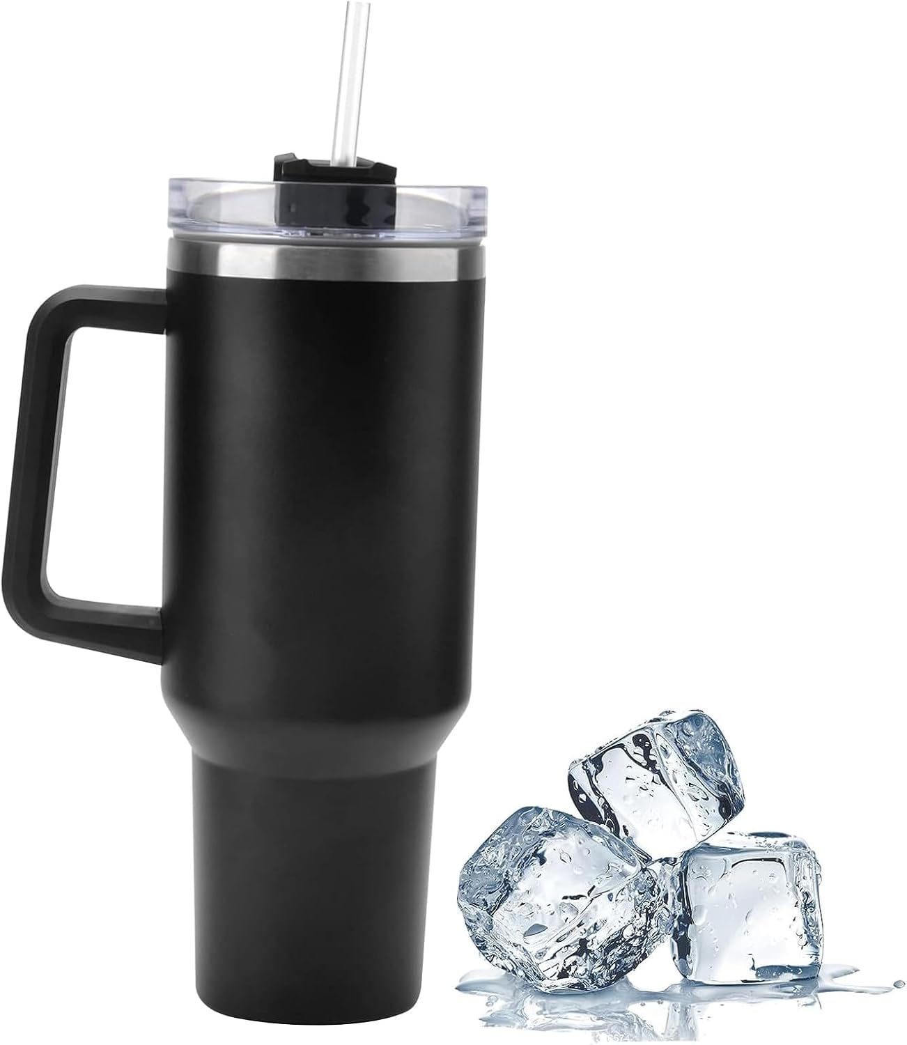 40oz Stainless Steel Insulated Tumbler with Handle Straw Travel Mug (Black)