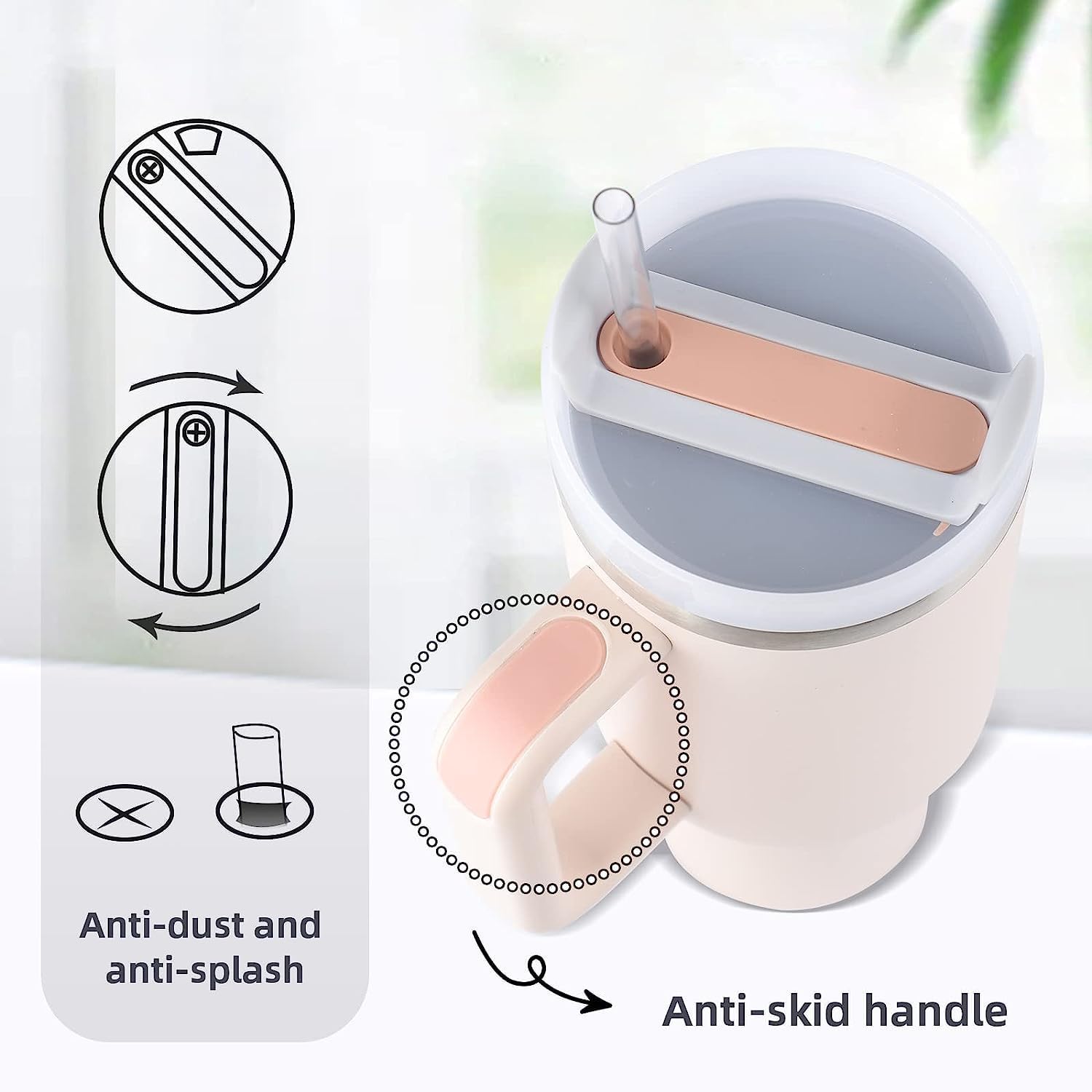 Stainless Steel Insulated Tumbler with Handle Straw Travel Mug (30oz, Rose Quartz)