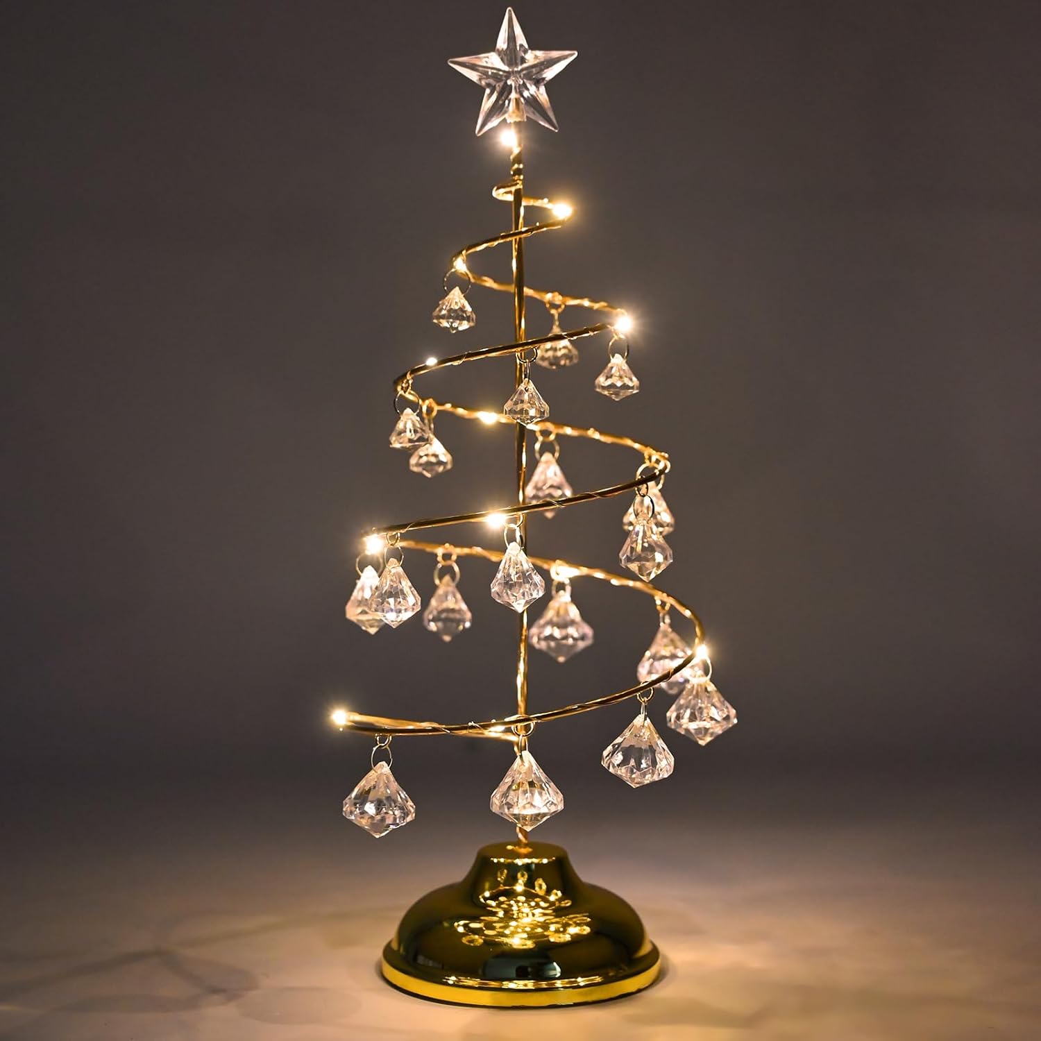 Gold Spiral LED Crystal Christmas Tree Lamp Light