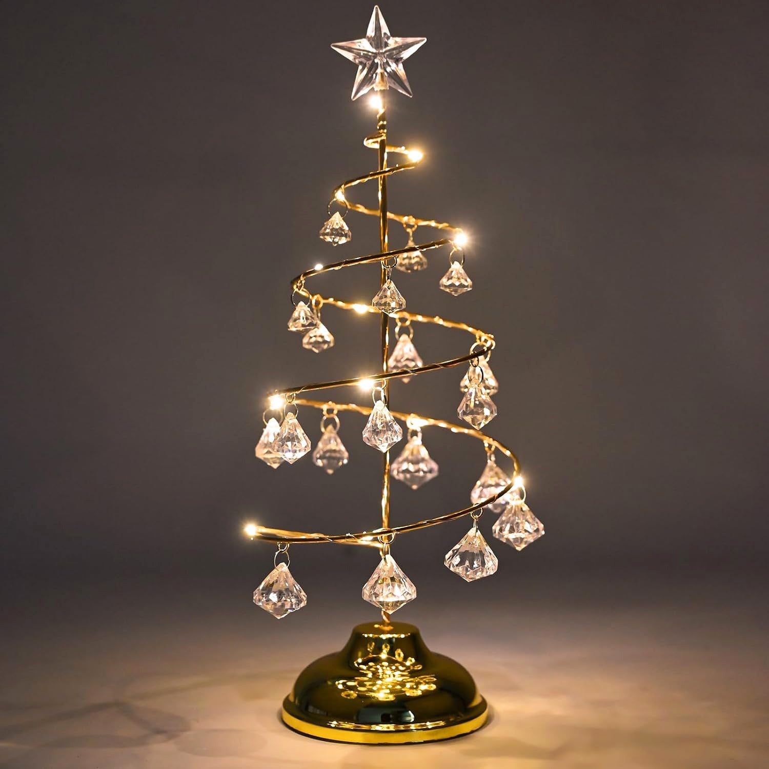 Gold Spiral LED Crystal Christmas Tree Lamp Light - 31cm
