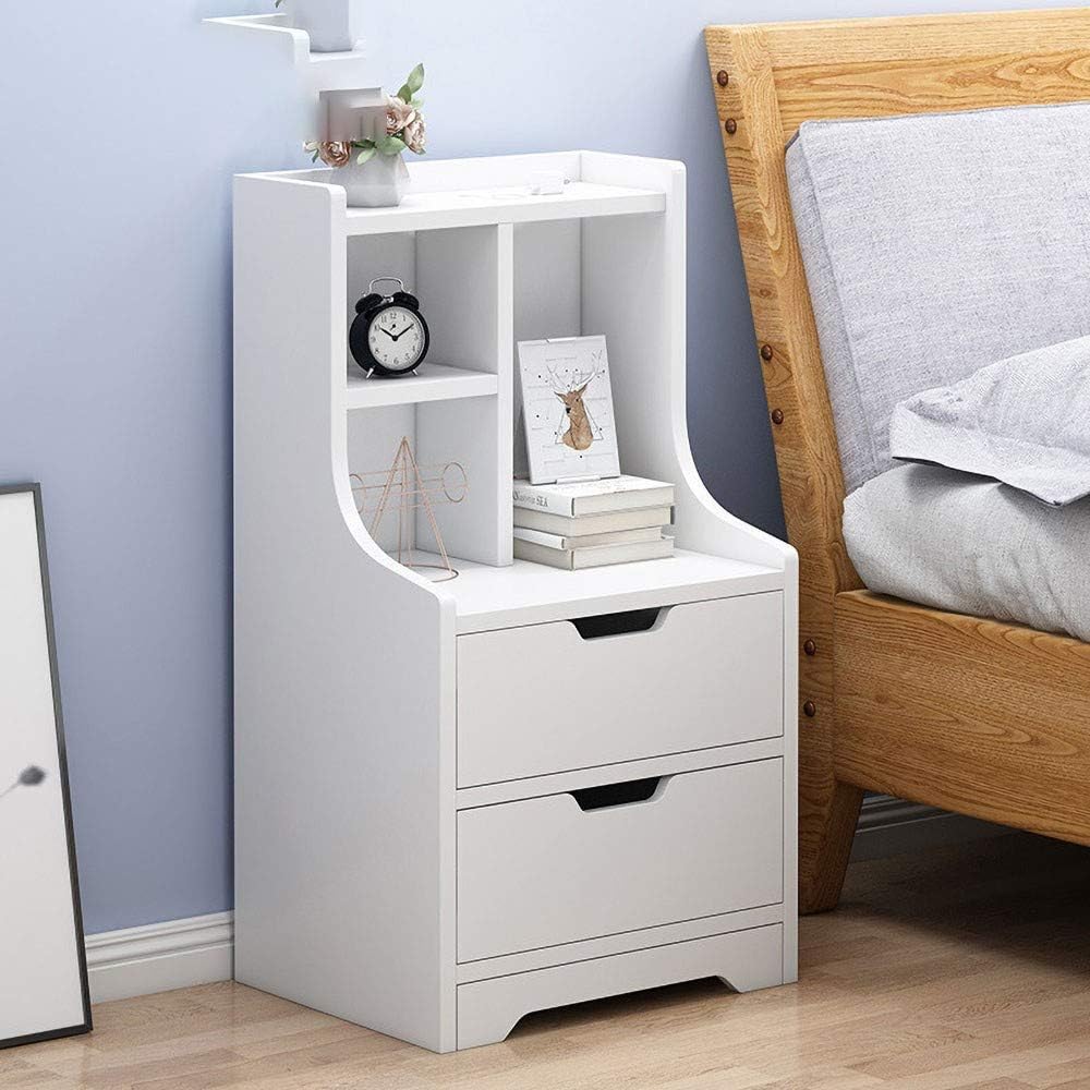 Twilight 2-Drawer Tall Bedside Table with Chest of Drawers and Shelves (White)