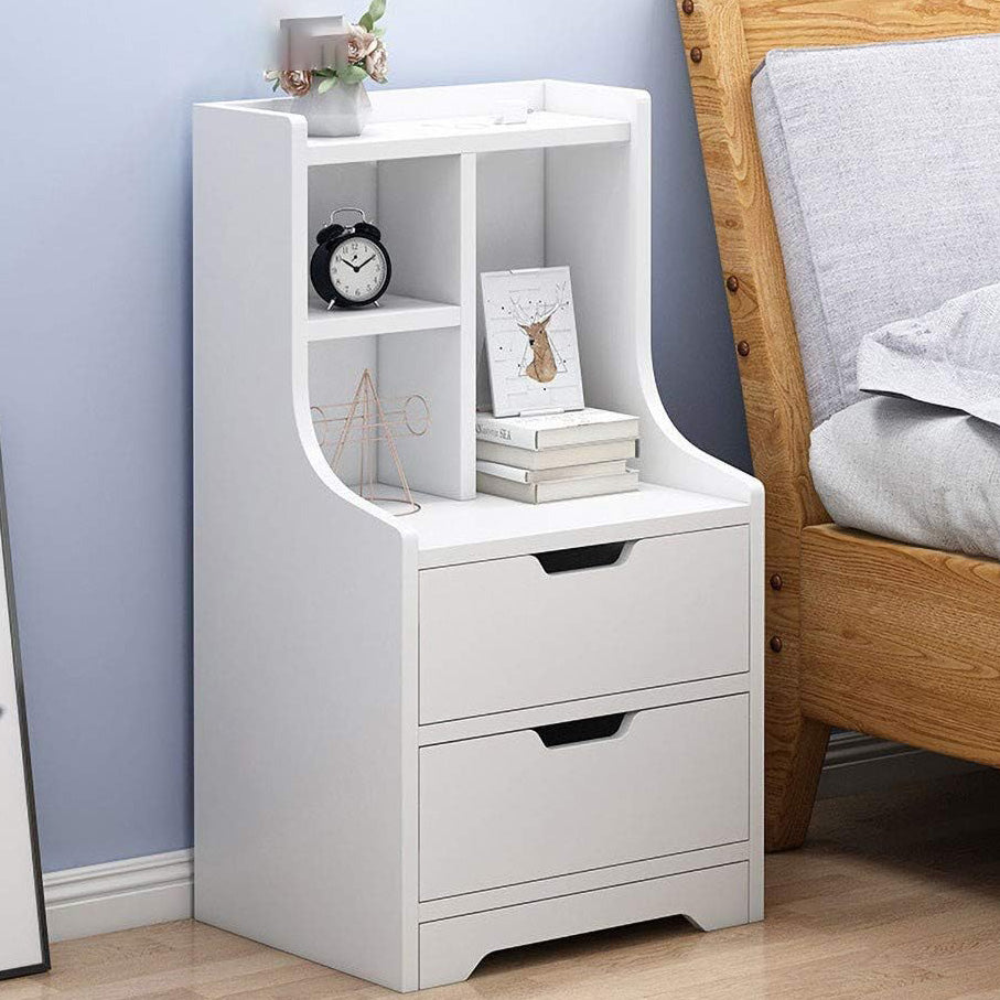 Twilight 2-Drawer Tall Bedside Table with Chest of Drawers and Shelves (White)