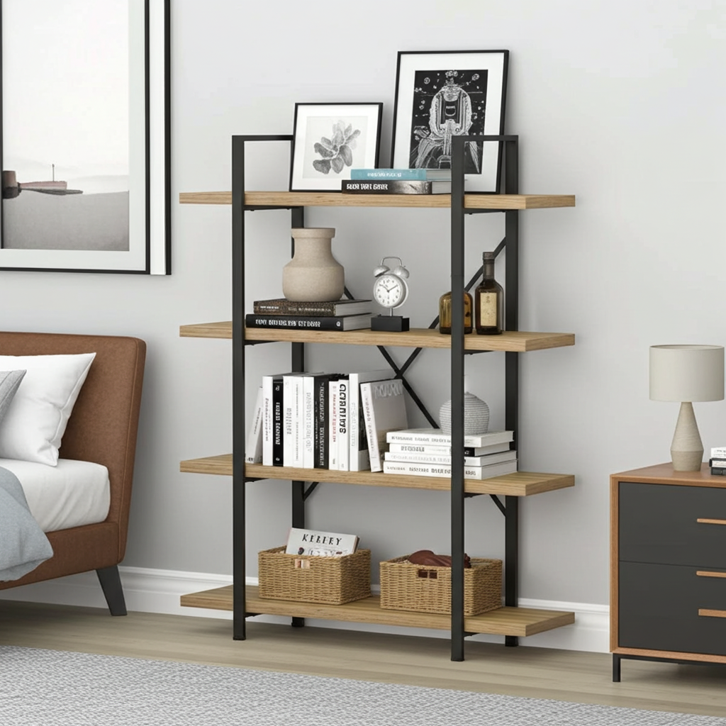 Envision Rustic Oak 4-Tier Bookcase Storage Shelf Organizer
