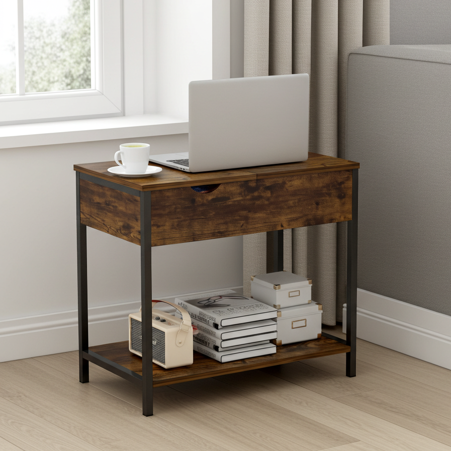 Solara Rustic Versatile Side Console Table Desk with Drawer & Shelf