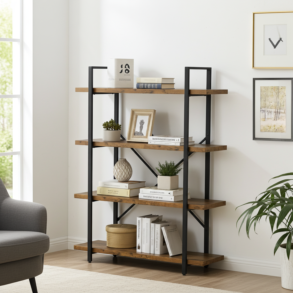 Envision Rustic 4-Tier Bookcase Storage Shelf Organizer