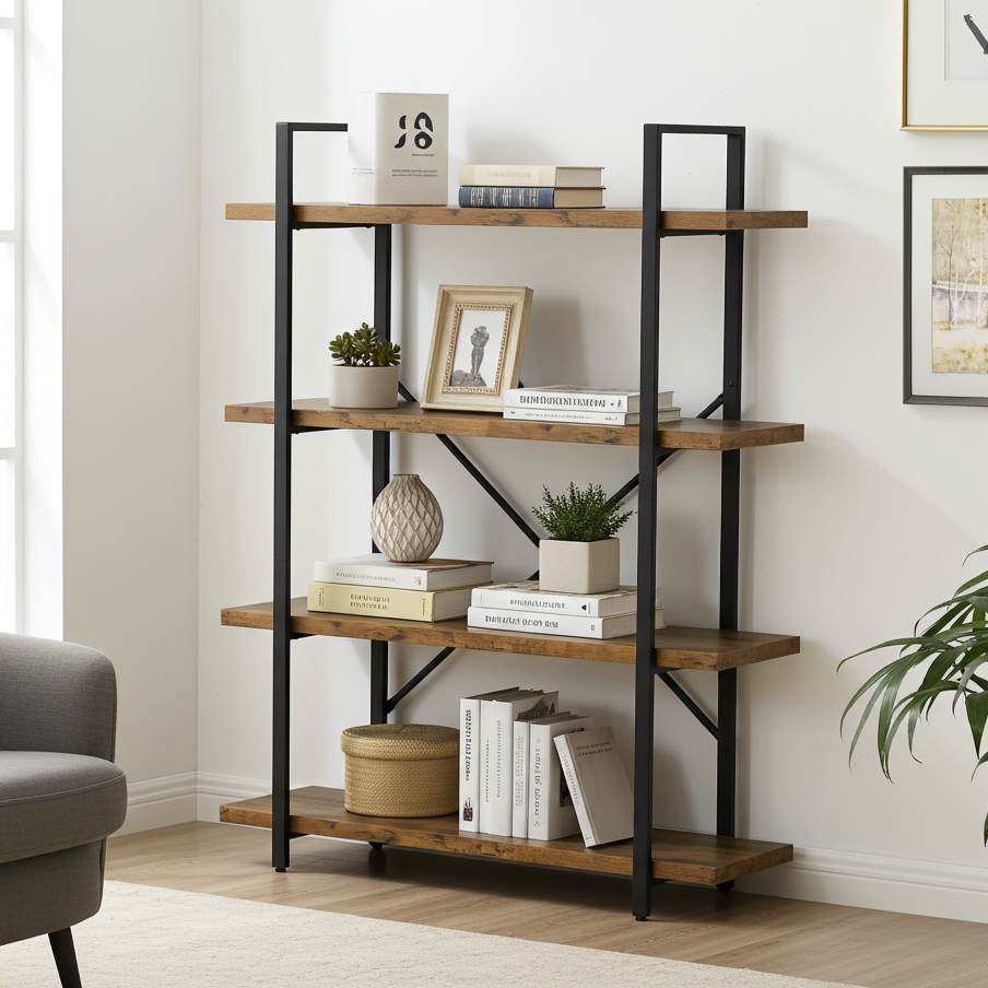 Envision Rustic 4-Tier Bookcase Storage Shelf Organizer