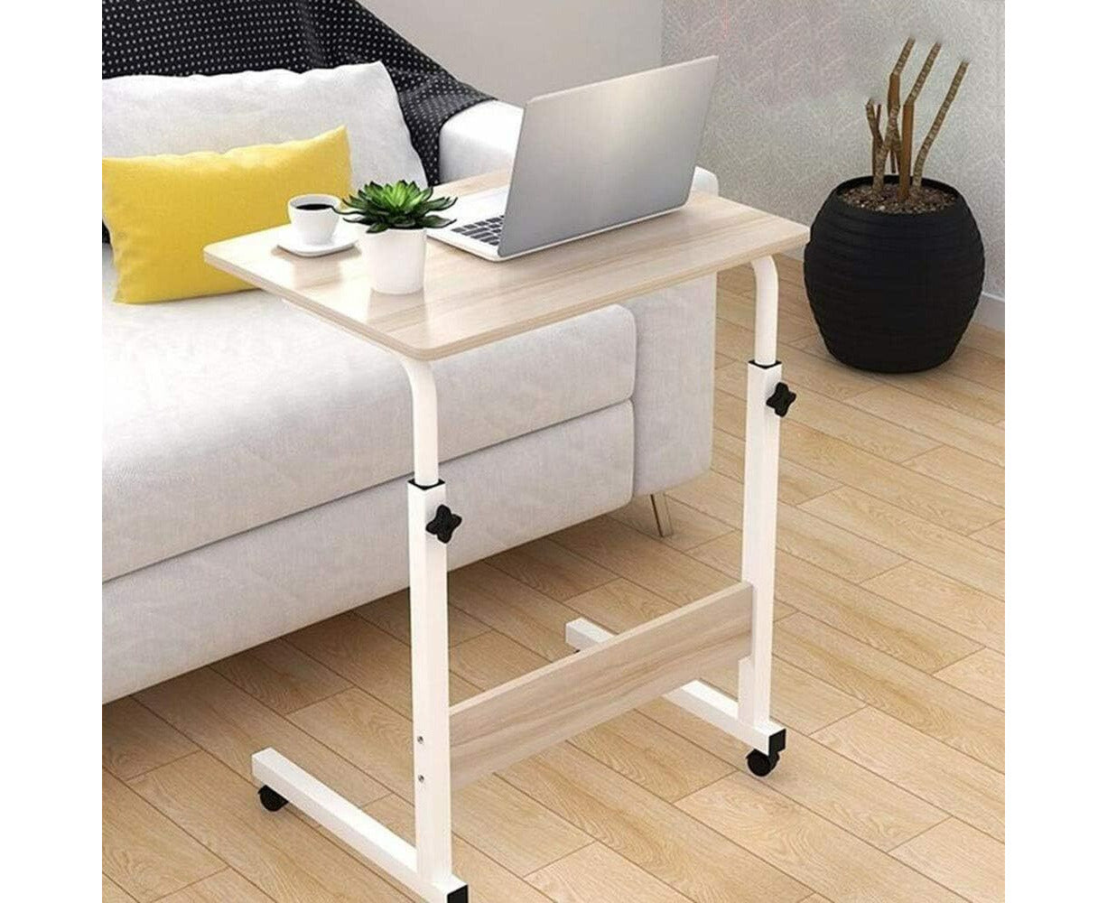 Impact Adjustable Portable Sofa Bed Side Table Laptop Desk with Wheels (White Oak)