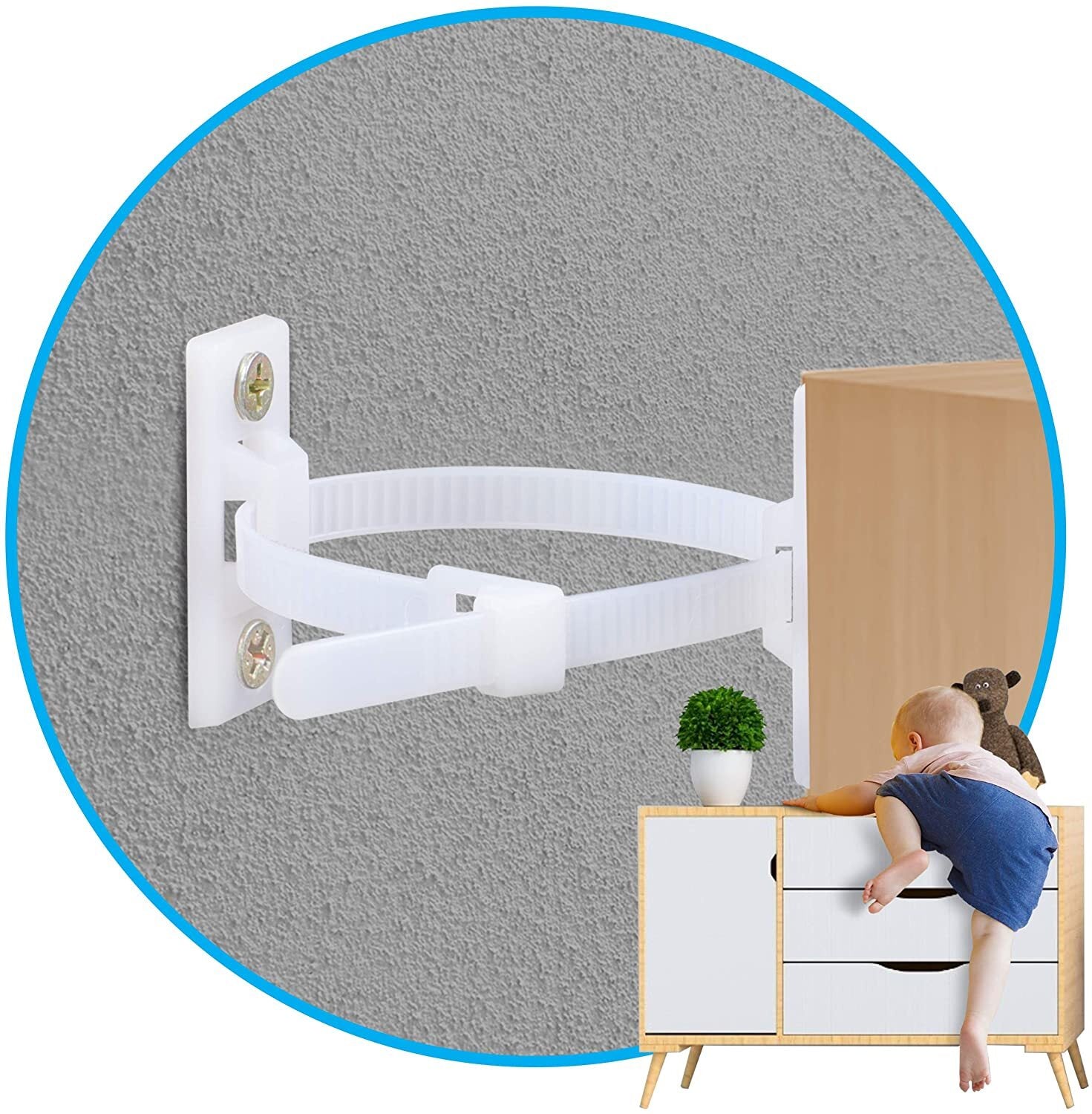 Anti-tip Furniture Safety Straps Wall Secure Anchors Baby Proofing Kit