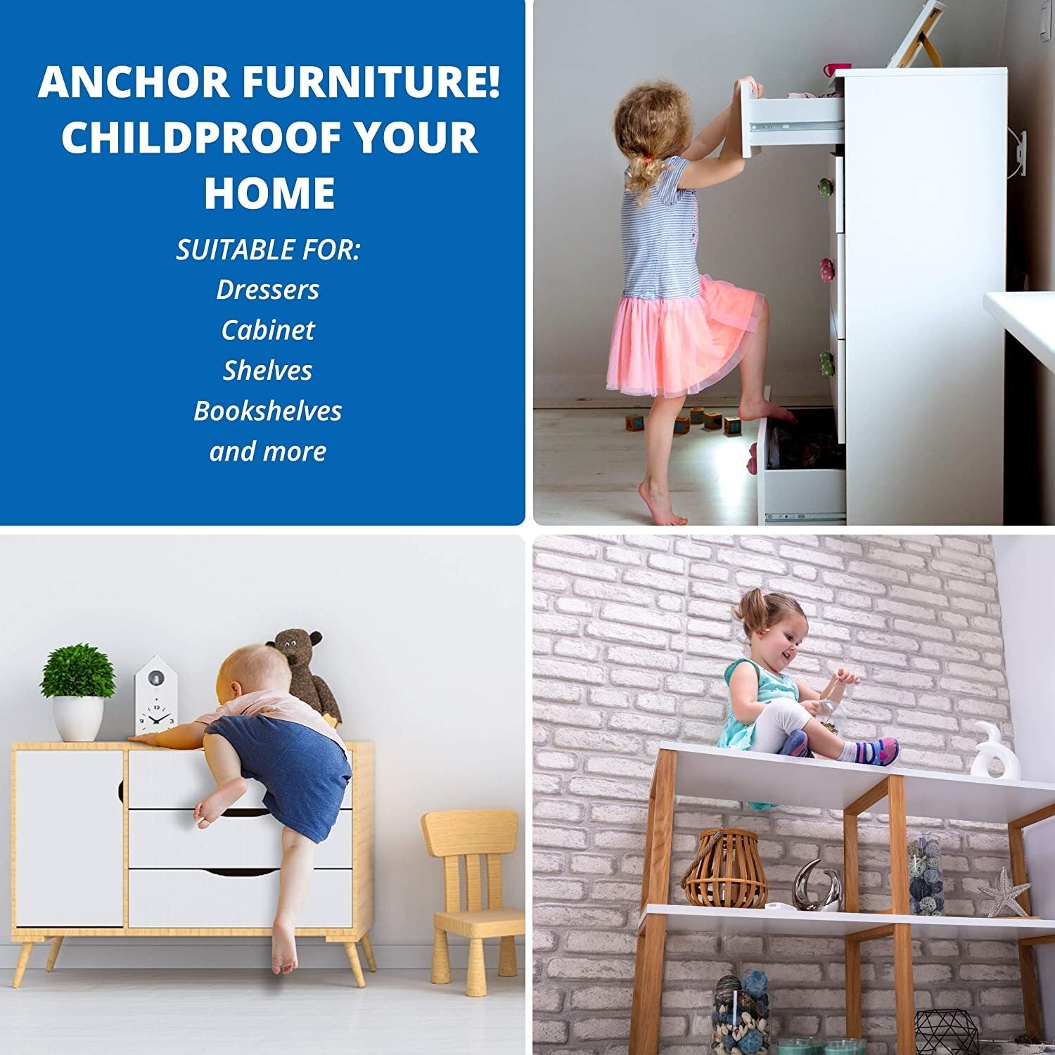 Anti-tip Furniture Safety Straps Wall Secure Anchors Baby Proofing Kit