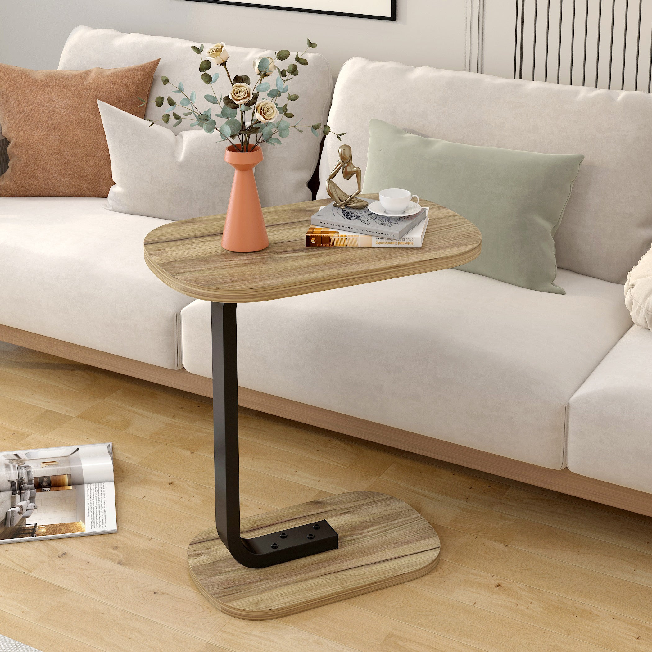 Cogency Rustic Oak Sofa Bed Side Table Laptop Desk Accent Coffee Stand