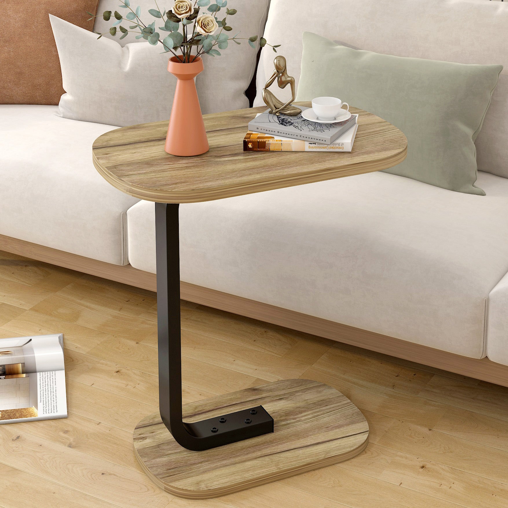 Cogency Rustic Oak Sofa Bed Side Table Laptop Desk Accent Coffee Stand