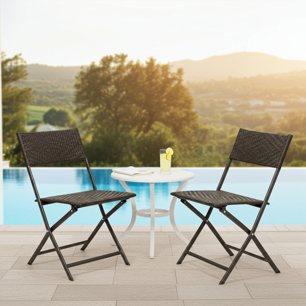 2 x Alfresco Rattan Wicker Folding Outdoor Chairs