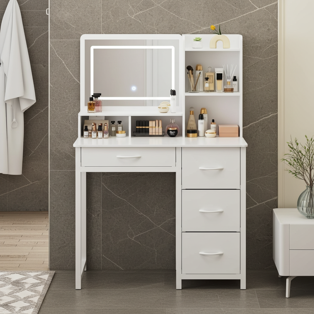 Deluxe LED Mirror Dresser Vanity Dressing Table Desk with Drawers White