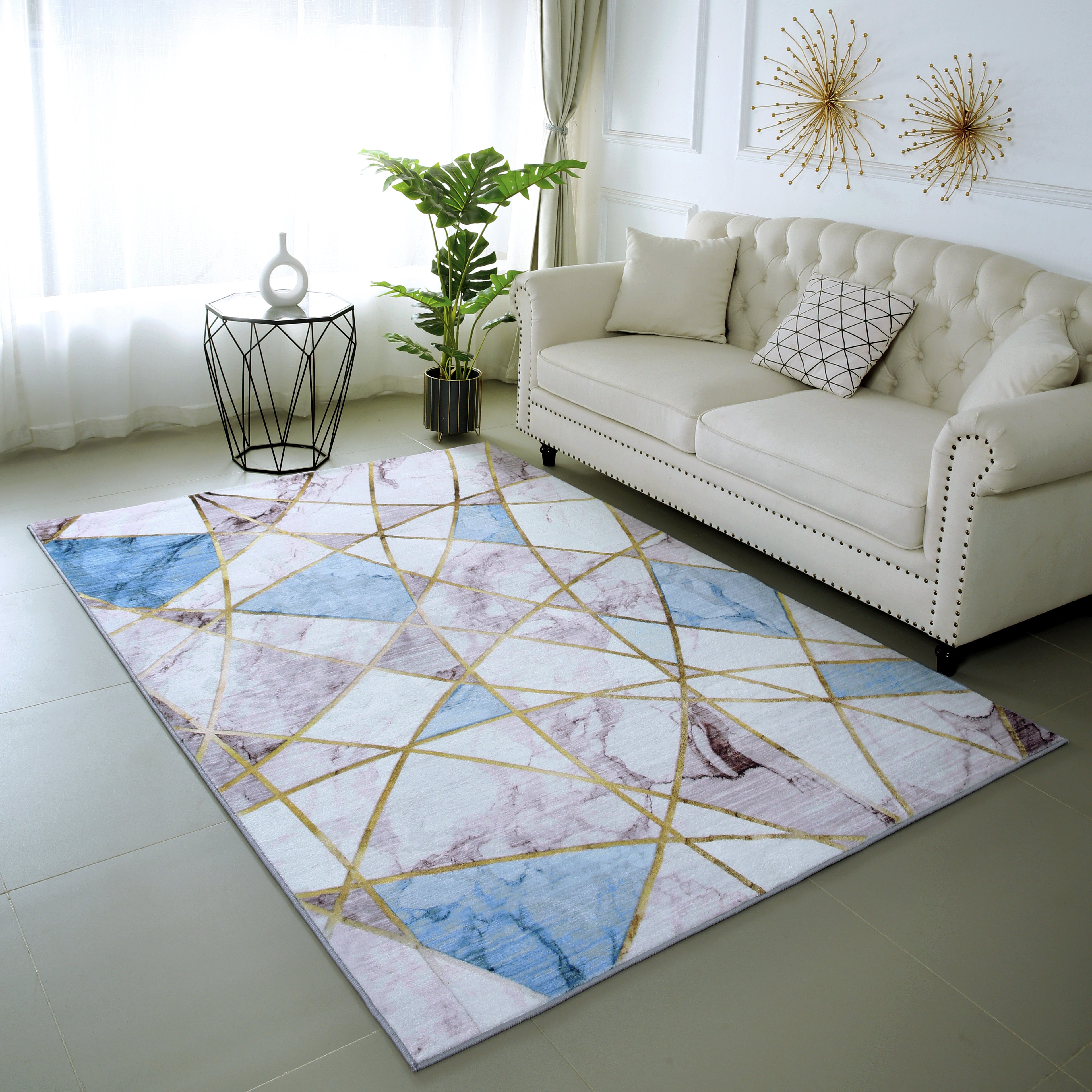 XL Extra Large Lush Plush Blue Marble Rug Carpet Mat (300 x 200)